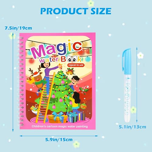 Pack of 4 Children's Water Colouring Books, Magic Colouring Books with 4 Water Pens, Water Colouring Book for Children Boys Girls for Toddlers Christmas Gift, Princess Theme, Christmas, Transport - 6