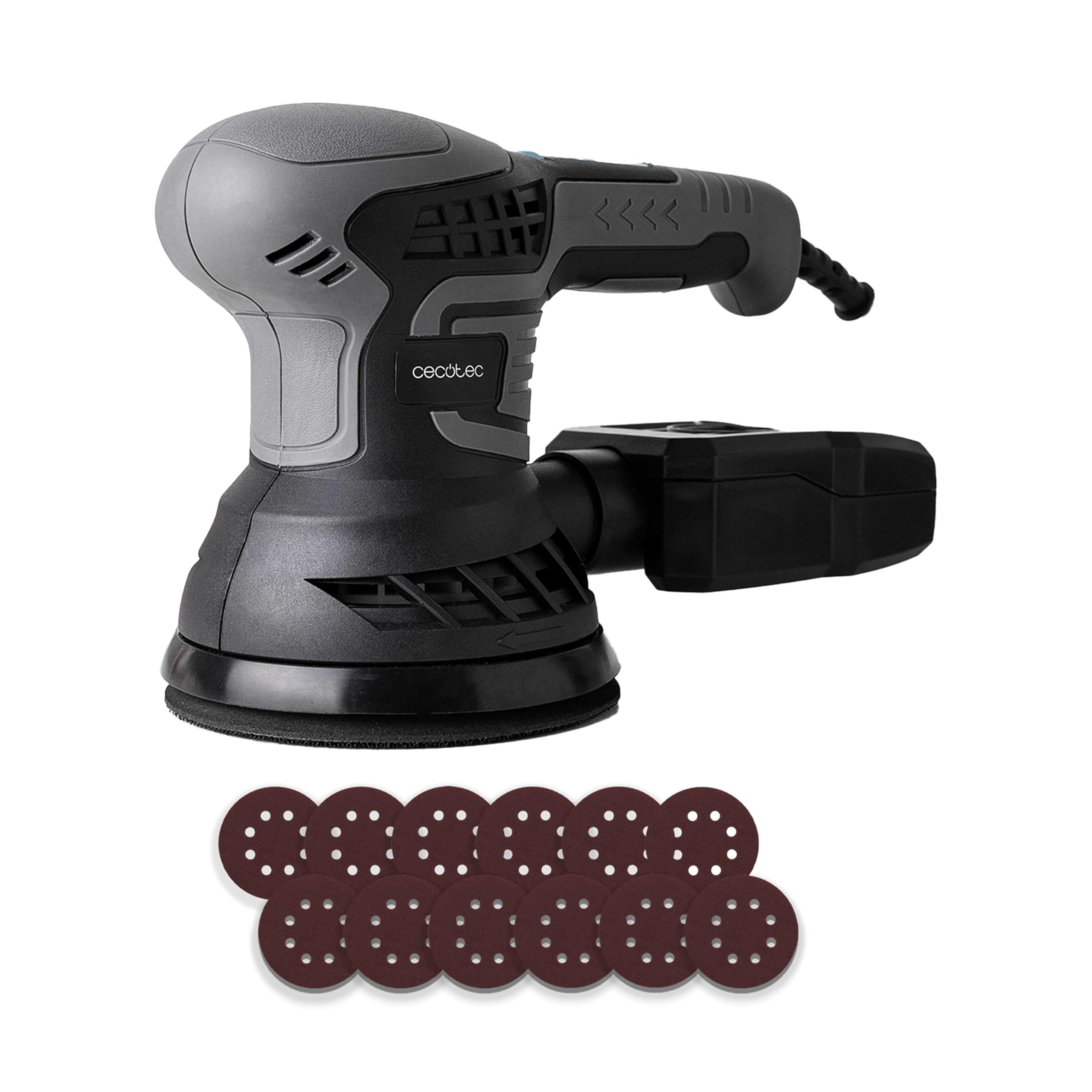 Cecotec Levigatrice Rotorbitale PerfectSurface 350 Rotate. 350W, 13000rpm, 12 Ricambi, Serbatoio di Polvere, Connessione per Aspirapolvere, Doppio Movimento Eccentrico, 26000mov/min, Cavo di 3m