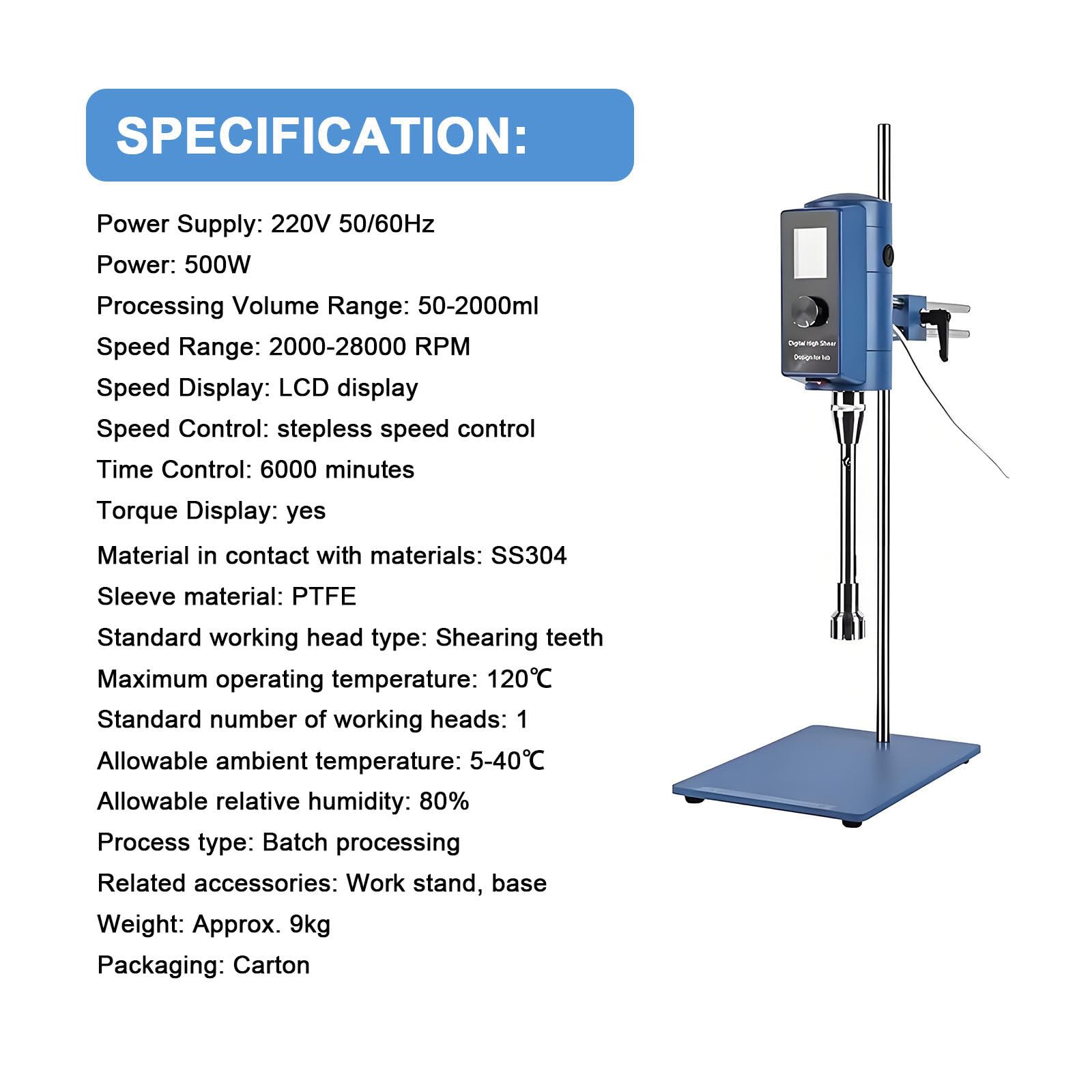 Homogeneizador de alta velocidad,homogeneizadores de laboratorio,emulsionante dispersante de laboratorio,velocidad ajustable de 2000 a 28 000 rpm,mezclador de alto cizallamiento de 5~10 000 ml. 50F