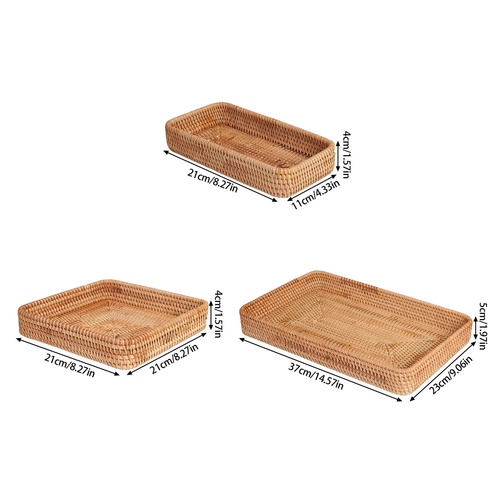 Set di 3 vassoi da portata in rattan intrecciato a mano rettangolari cesti portaoggetti per organizzare controsoffitti tavolini decorazioni per la casa multiuso ciotola di frutta in rattan