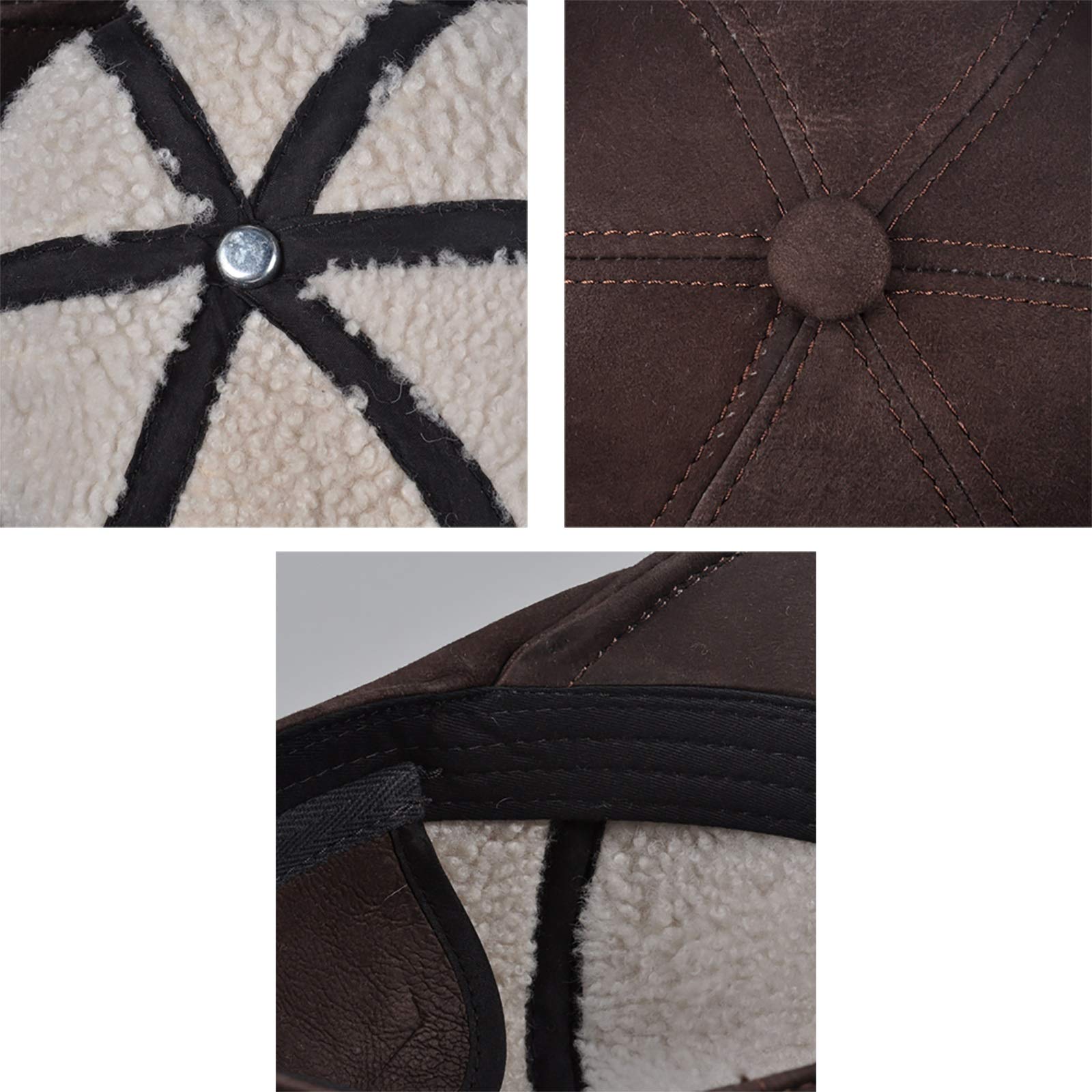 G&F Uomini Pelle Berretto Cappello Piatto Pelle Pecora Tenere Caldo Inverno Lana E Pelliccia per Anziani 55-60 Cm