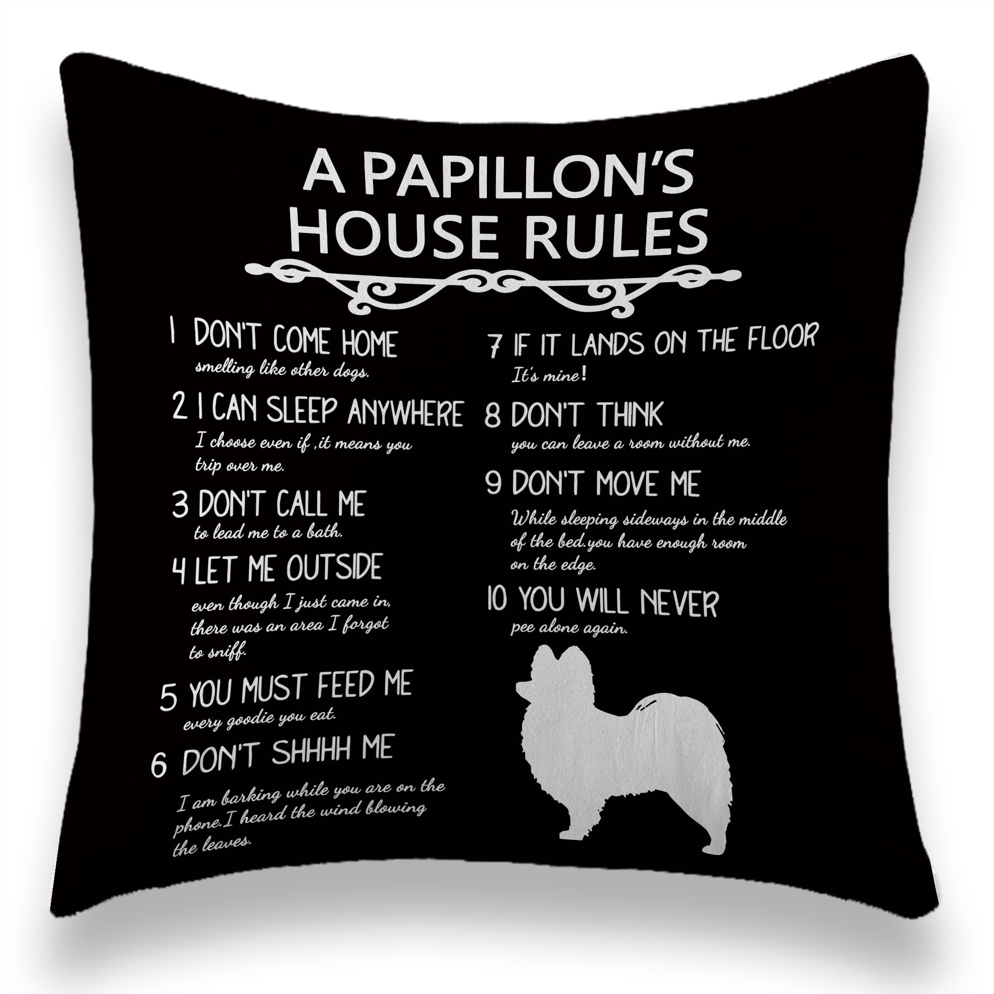 TUNW Papillon Throw Pillows Cushion Cover Decorative Pillowcase Papillon Gifts Papillon Decor Dog Lovers Gifts for Women Dog