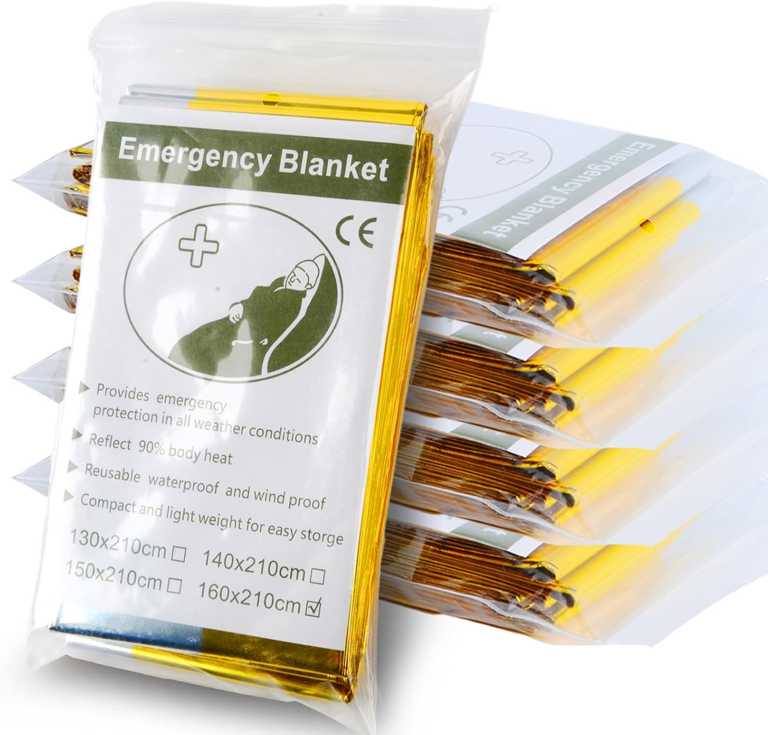 Emergency Mylar Blanket 5-Pack, Thermal Survival Blankets, Reflective Foil blanket Silver and Gold, 82” x 63” Gigantic Space Blanket. Suitable for First Aid, Outdoors, Camping, Auto Emergency Use Emergency Mylar Blanket 5-Pack, Thermal Survival Blankets, Reflective Foil blanket Silver and Gold, 82” x 63” Gigantic Space Blanket. Suitable for First Aid, Outdoors, Camping, Auto Emergency Use