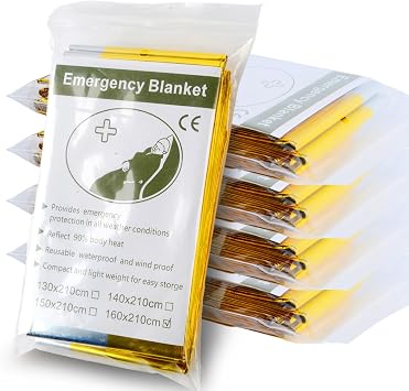 Emergency Mylar Blanket 5-Pack, Thermal Survival Blankets, Reflective Foil blanket Silver and Gold, 82 x 63 Gigantic Space Blanket. Suitable for First Aid, Outdoors, Camping, Auto Emergency Use