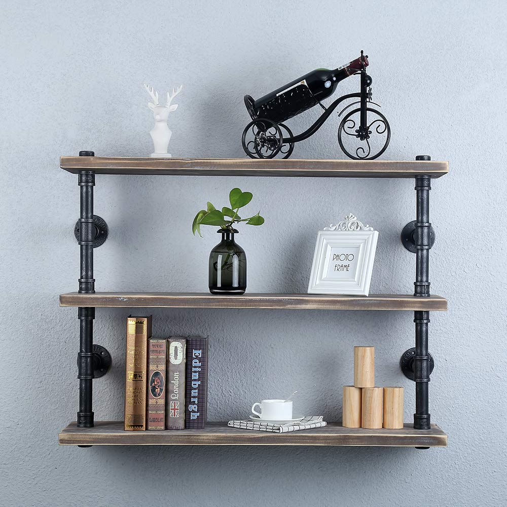 Industrial Pipe Shelf Wall Mounted,3 Tier Rustic Metal Floating Shelves