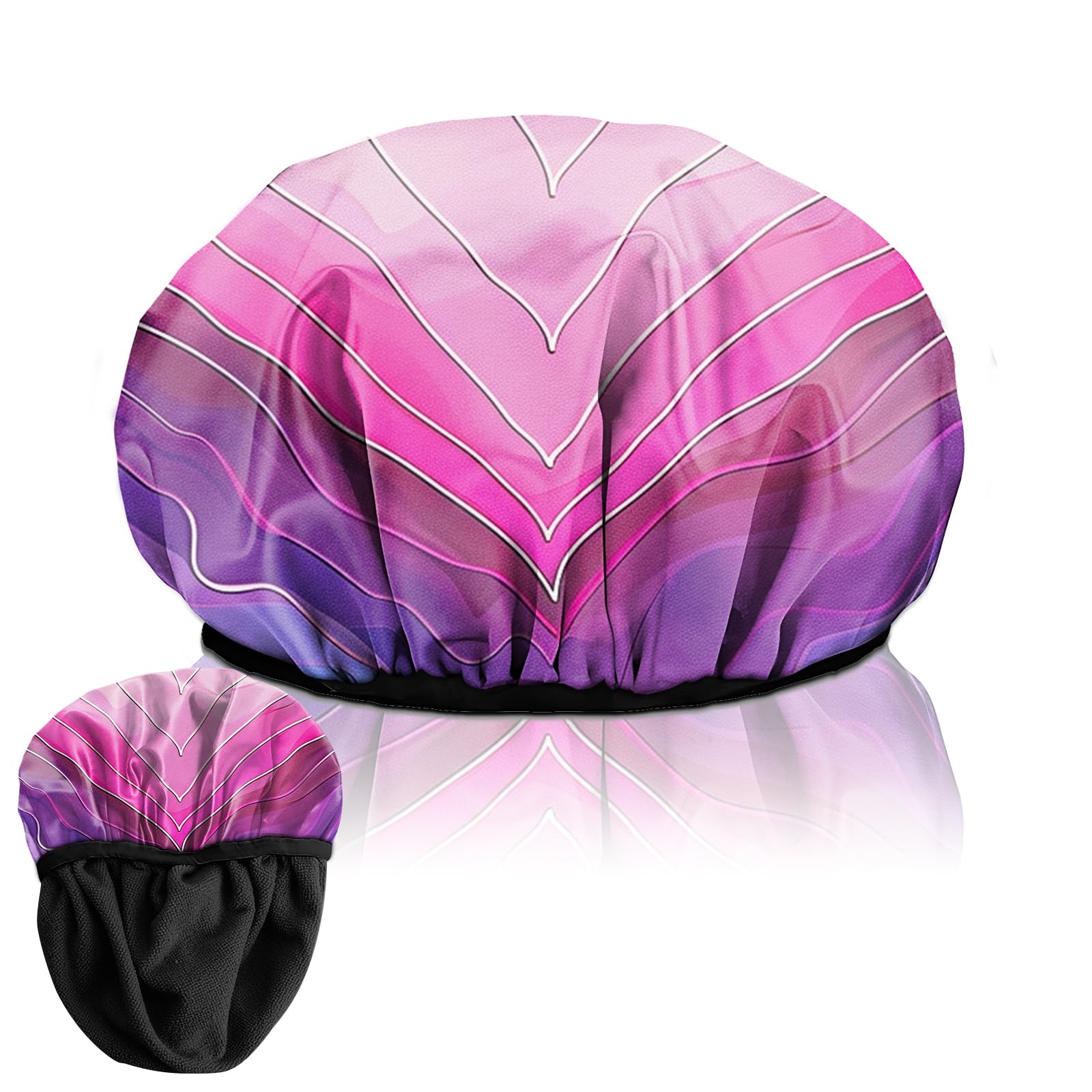 Deokke Duschhaube, wiederverwendbar, dreilagig, elastisch, wasserdicht-Luxus Duschhaube mit Terrystoff-Futter zum Haar trocknen, niedlich für Frauen und Mädchen (F8-Herz)