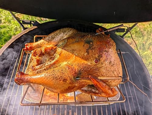 Miniatura 2 de Estante para asar en forma de V y ahumador de pavo para pollo asado de Acción de Gracias, parrilla de huevos verdes grandes de acero inoxidable,