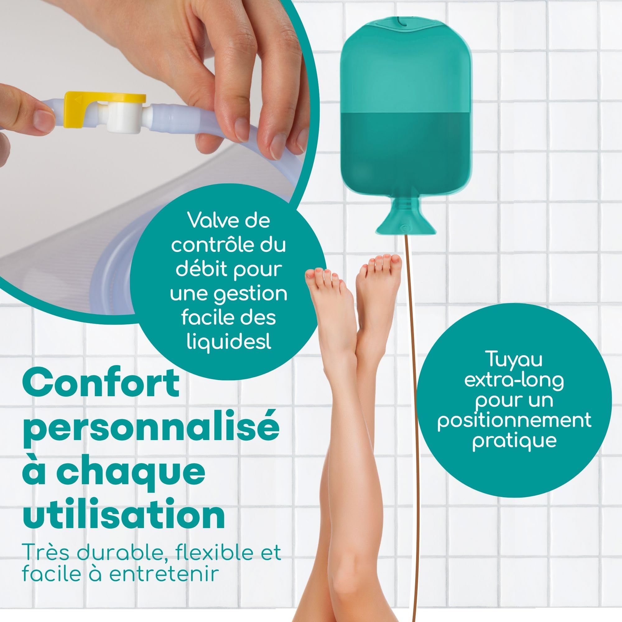 Medi Grade Trousse Lavement Intestinal Qualité à Domicile 2 Litres, Turquoise – Kit Lavement Colon – Enema Kit Comprend une Poche Lavement Réutilisable Accessoires Instructions Sac de Transport