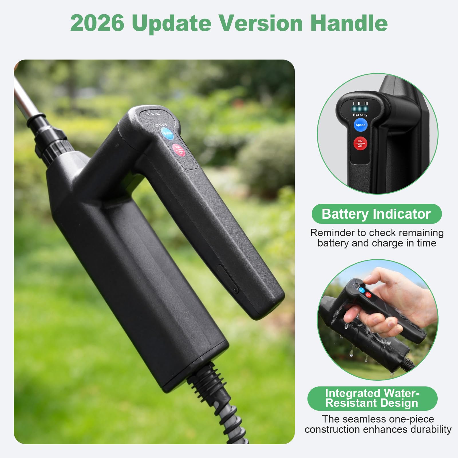 SideKing Pulvérisateur Électrique 8L, Pulverisateur de Jardin, Poignée 3 Vitesses Réglables, 4 Buses, Lance Télescopique, Pulvérisateur à Batterie pour Désherbage, Pelouse, Allée - Vert Transparent - 5