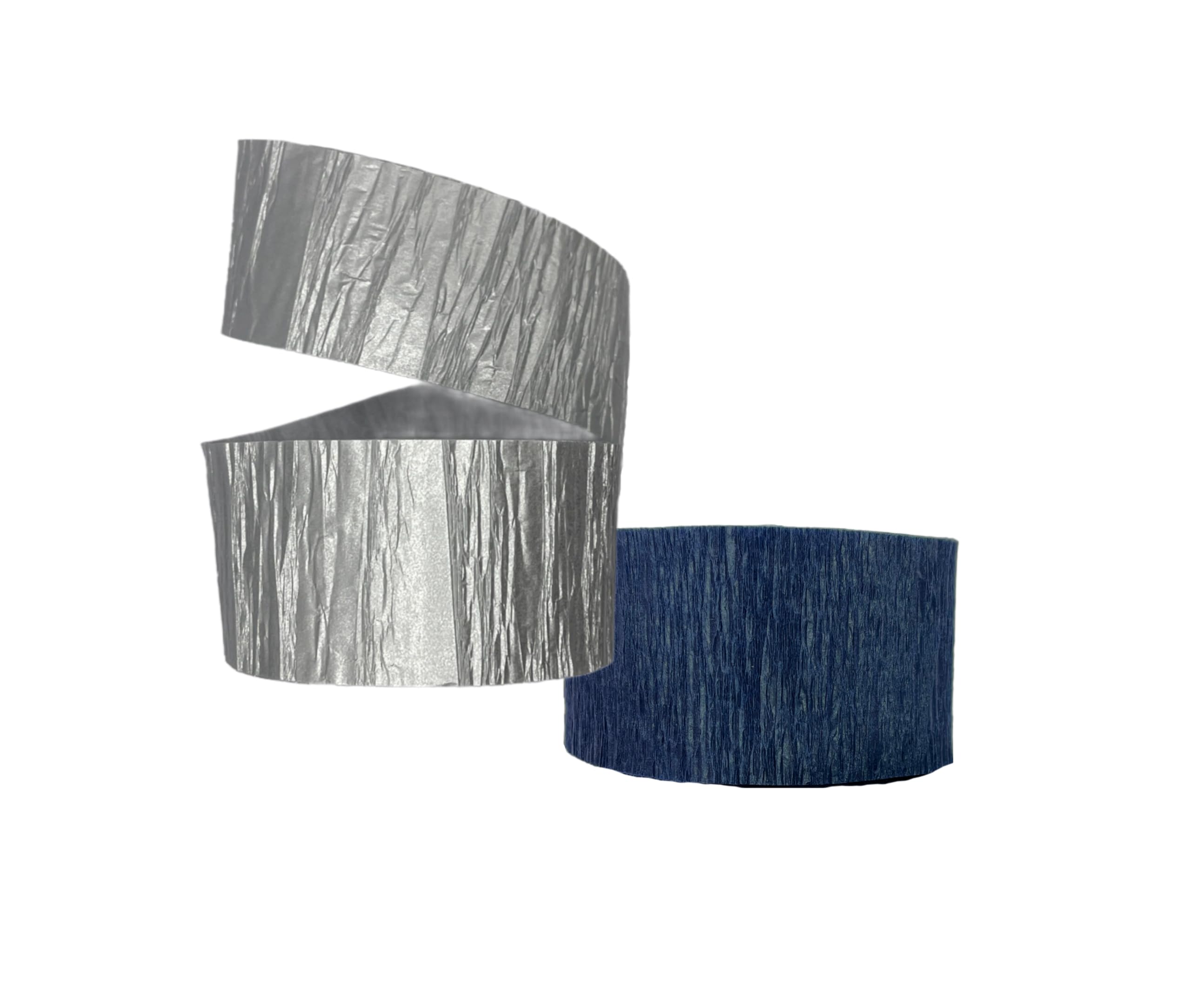 K-Kraft USA-Made Hanging Decorative Crepe Paper Streamers for Birthday, Party, Holiday, School, Wedding, Shower, or Graduation (1 Navy + 1 Silver Metallic)