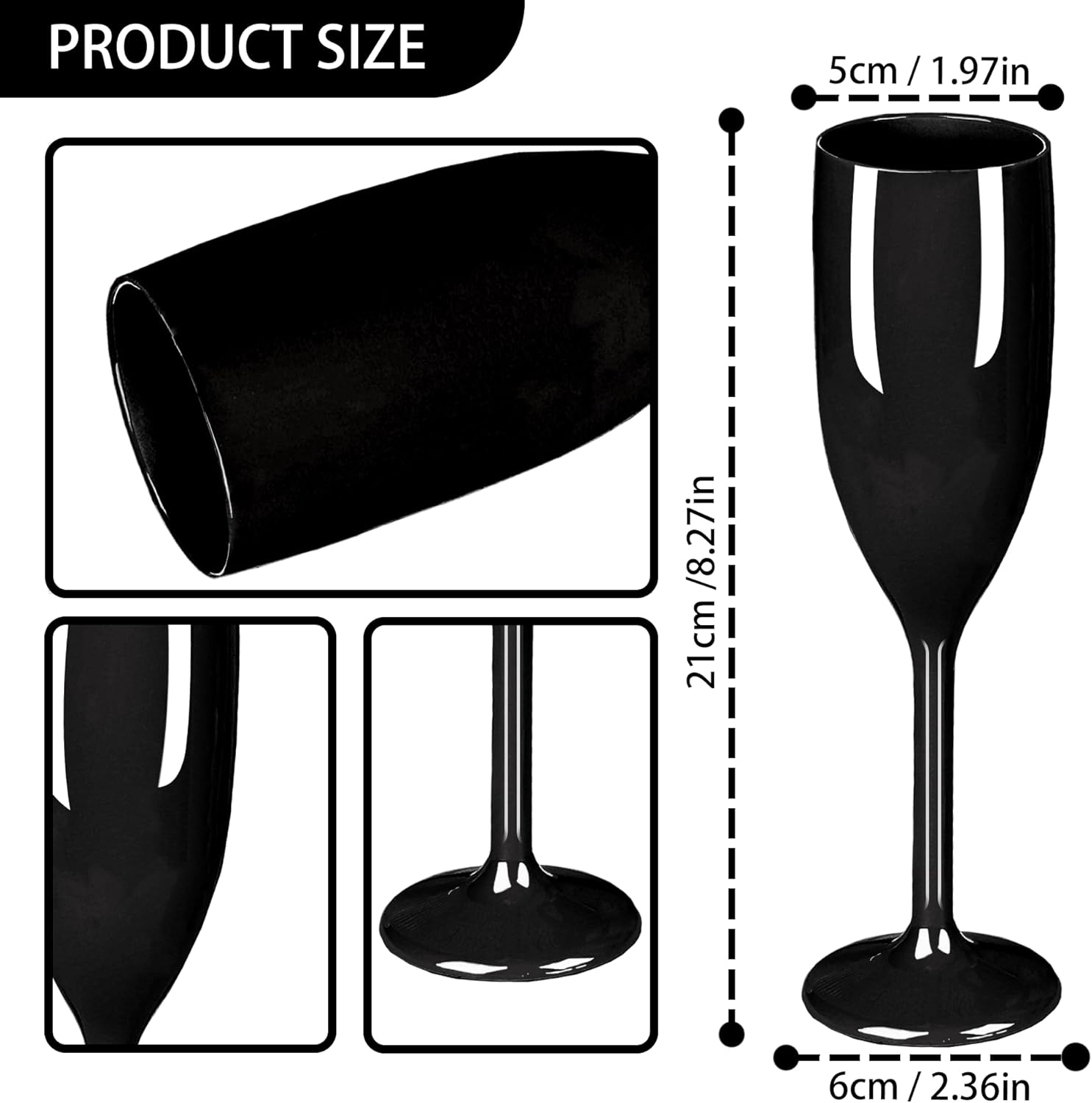 Plastic Champagne Flutes, Acrylic Glasses Goblets Cups Toasting Shatterproof Reusable Flute, for Valentine’s Day Wedding Party Mimosa Bar Anniversary Birthday (12, Black) - Image 3