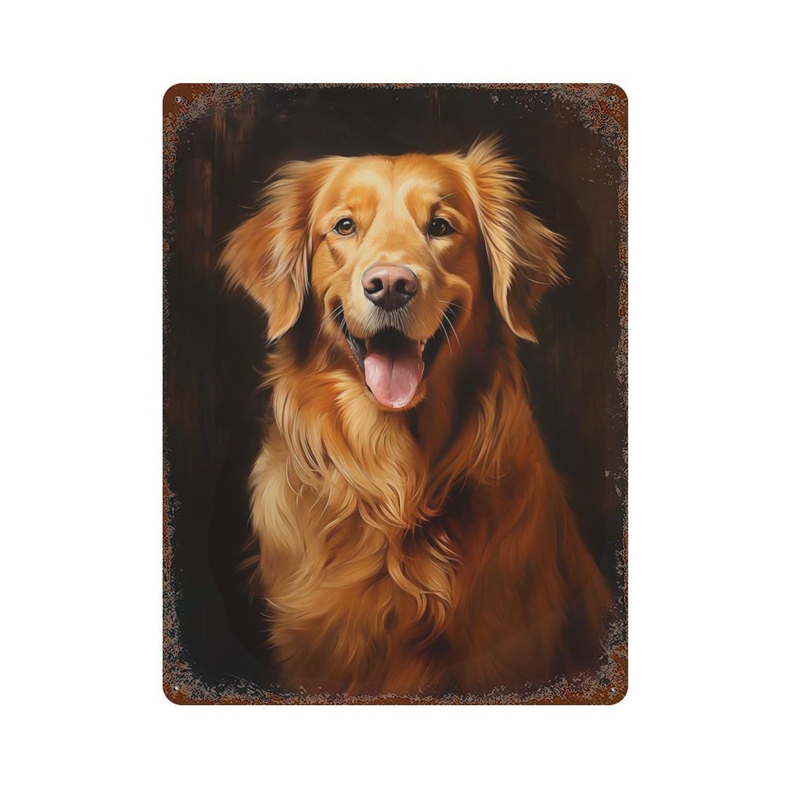 Rust Effect Golden Retriever Weathered Tin Sign 15.7"x11.8", Shabby Chic Decor for Patio, Garden Room And Bar Decor
