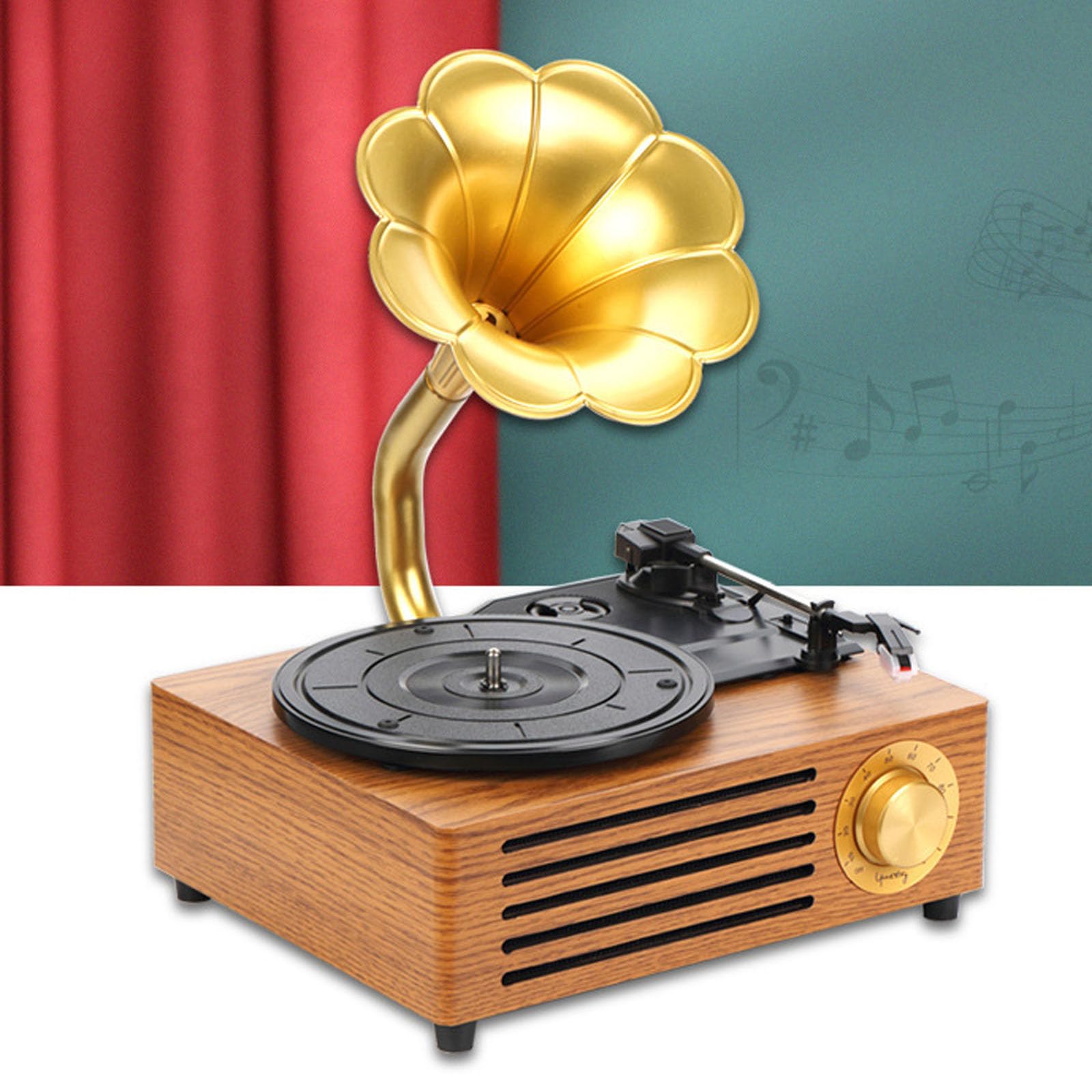 Giradischi in vinile Bluetooth con altoparlanti stereo, lettore di schede SD, 3 velocità (33/45/78), ideale per hotel, club, bar e studi di yoga