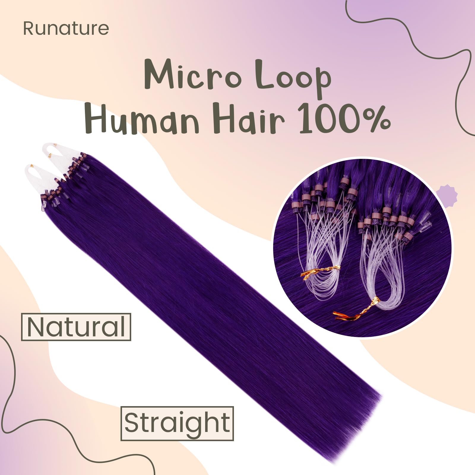 RUNATURE Micro Beads Hair Extensions Purple Micro Ring Hair Extensions Real Human Hair Purple Micro loop Hair Extensions 22 Inch 25gram - Image 2