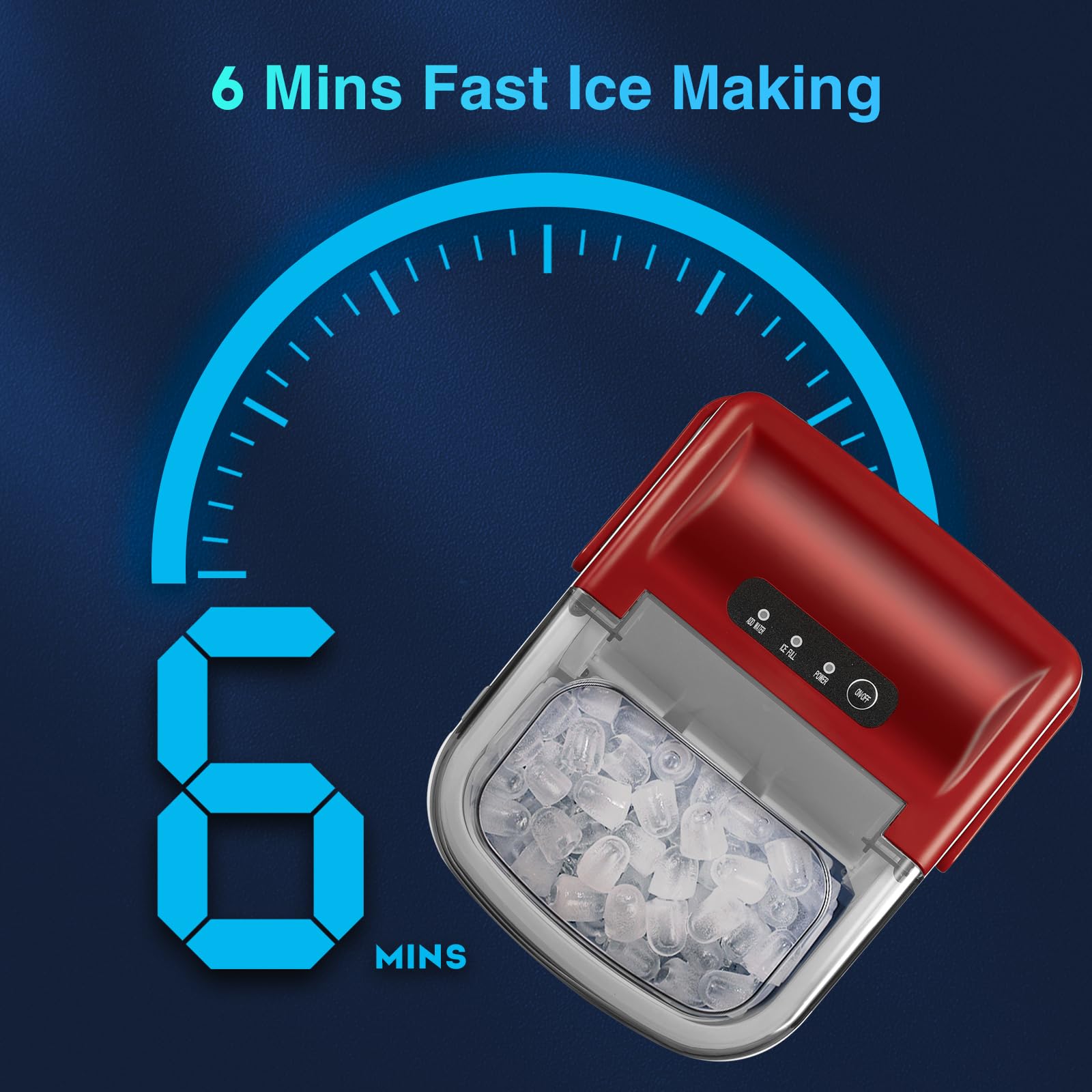 R.W.Flame Ice Makers Countertop, Portable Ice Maker Machine With Self-Cleaning, 26.5lbs/24hrs, 6 Mins/9 Pcs Bullet Ice, Ice Scoop And Basket, Handheld Ice Maker For Kitchen/Home/Office/Party,Red on Fridge.com - View 3
