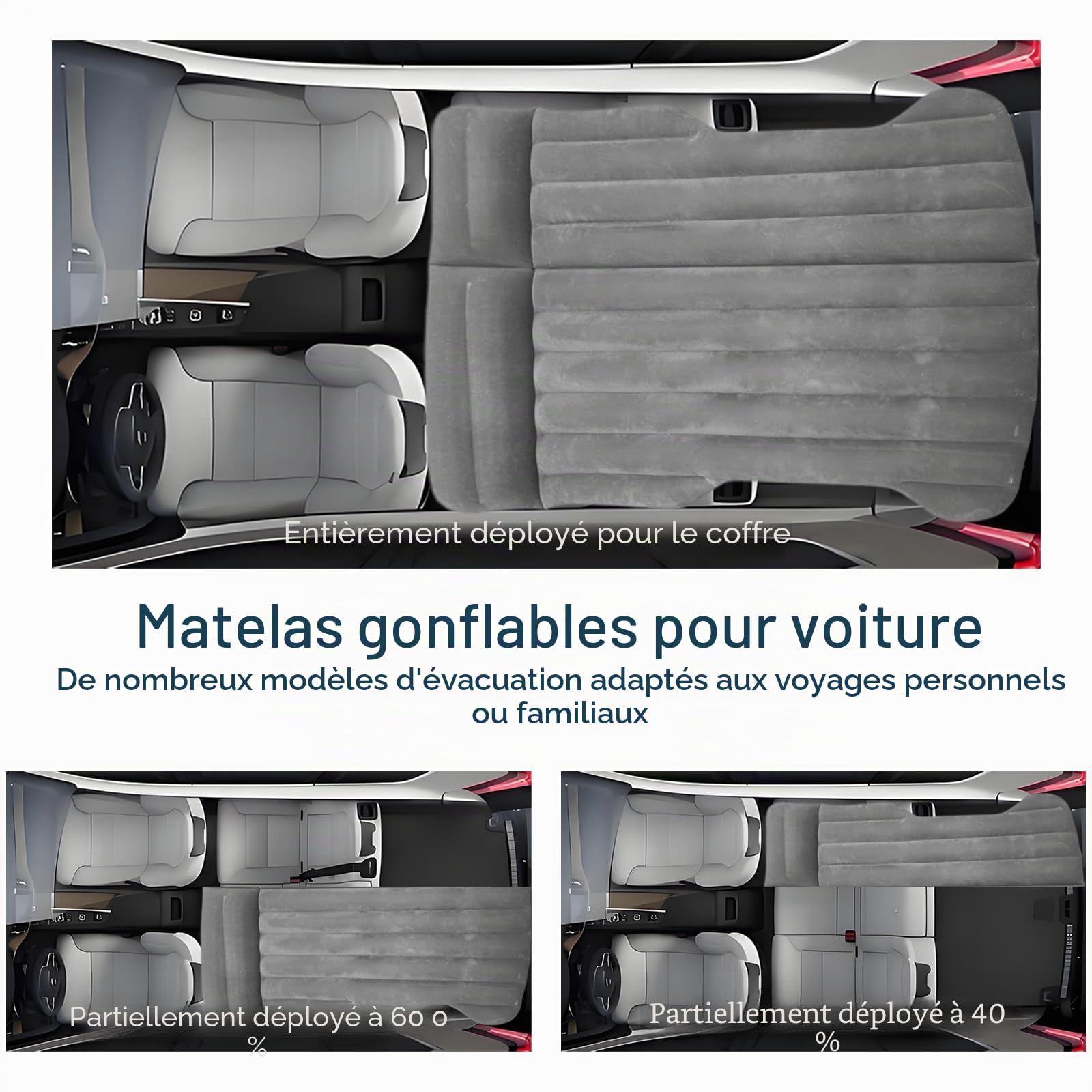 Auto Matratz, SUV Air Matratz, Matratz d'air d'auto épaisse Camping Aufblasbett für Kofferraum/Hintersitz, Matratz Gonflable für ModelY/SUV/RV/Minivan Voyage/Maison/Extérieur (Gris)