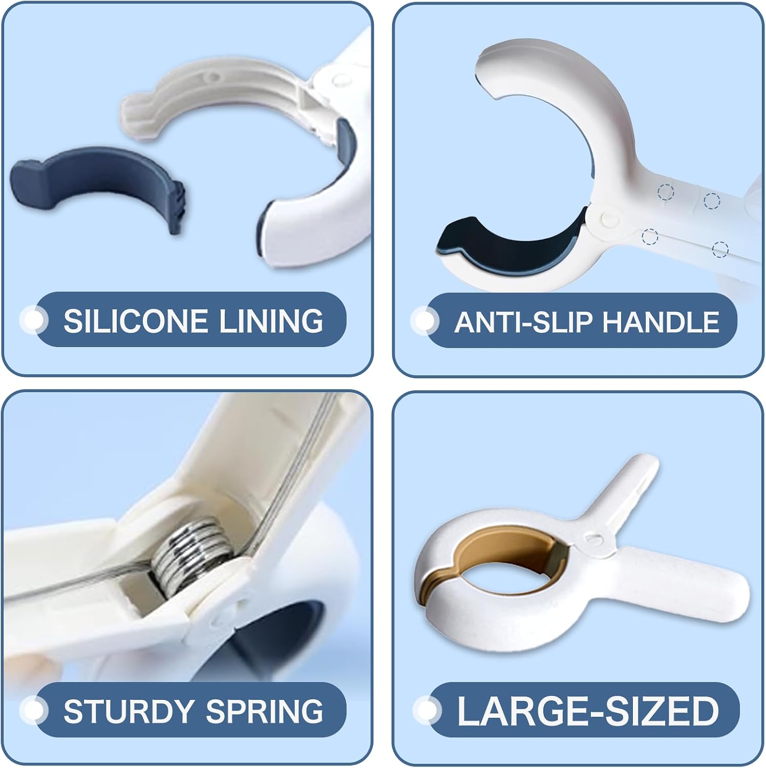 10 Pack 5.1 Inch Oversized Clips – Khaki & Blue Heavy Duty Clothes Pins for Beach, Pool, Laundry, Blankets – Windproof Non-Slip Grip, Durable ABS Plastic