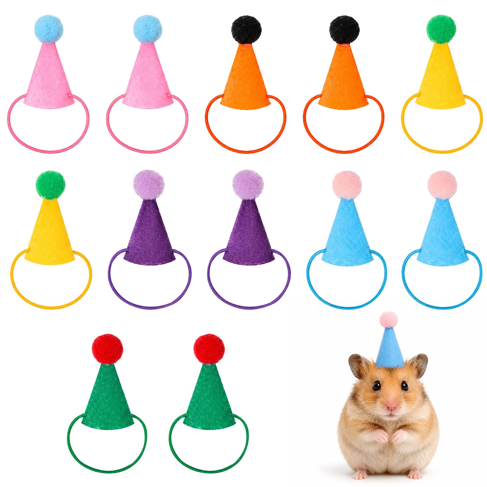 12Pcs Mini Party Hats for Stuffed Animals Adjustable Cone Hat with Pom Poms
