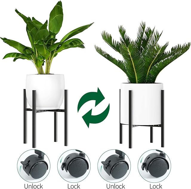 AIRUJIA Plant Pot Stand with Wheels, Adjustable Width 8~12in, Flower Potted Holder Rack, Plant Flower Holders Indoor Outdoor, Metal Plant Holder for Garden Balcony Decor (NO PLANT POT)
