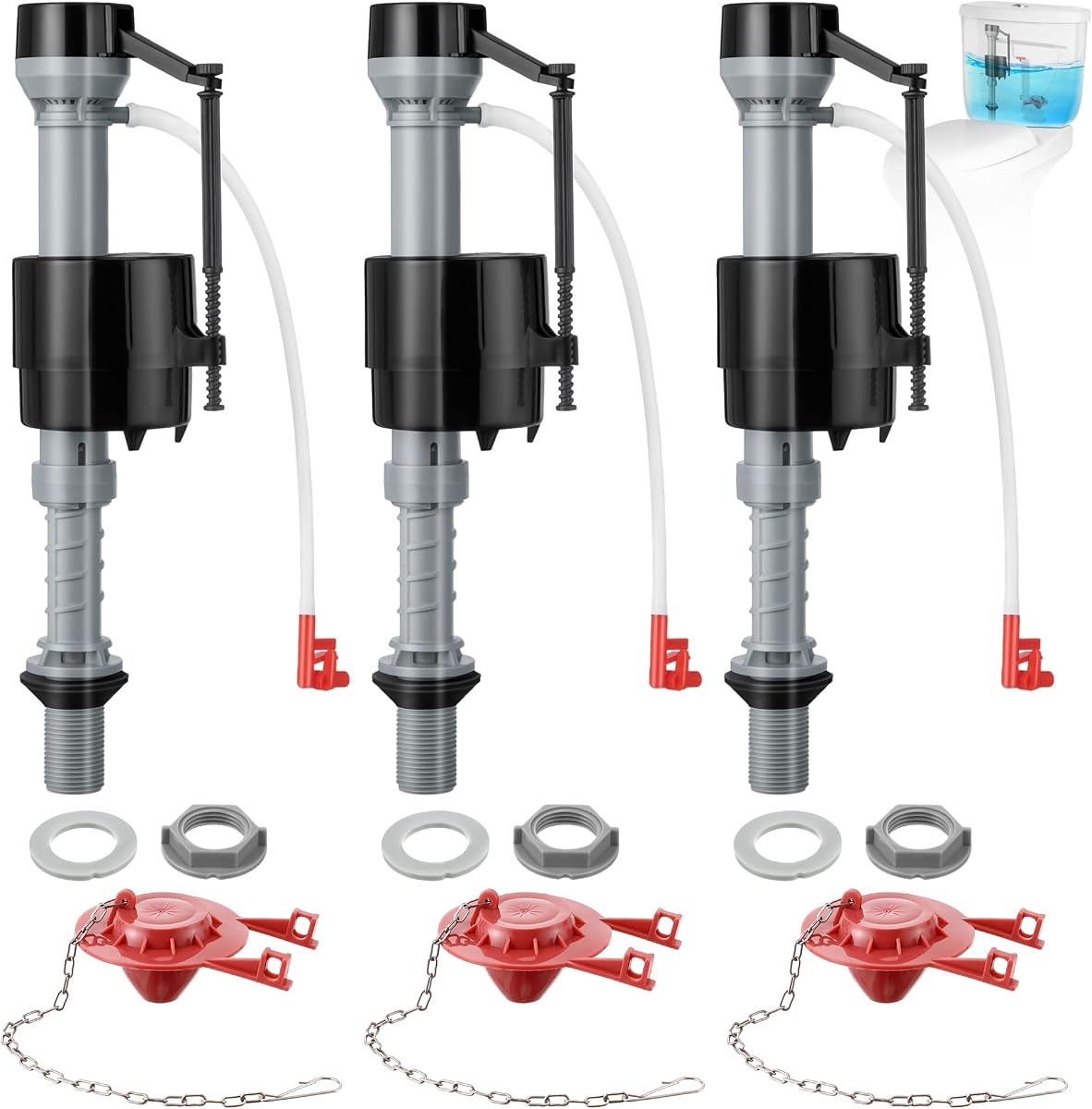 3 Sets Toilet Float Replacement Kit with 2 Inch Flapper Replacements | Adjustable Fill Height & Water Level, Chlorine-Resistant Flapper, Quiet Fast Refill, Helps Reduce Leaks, Easy DIY Setup