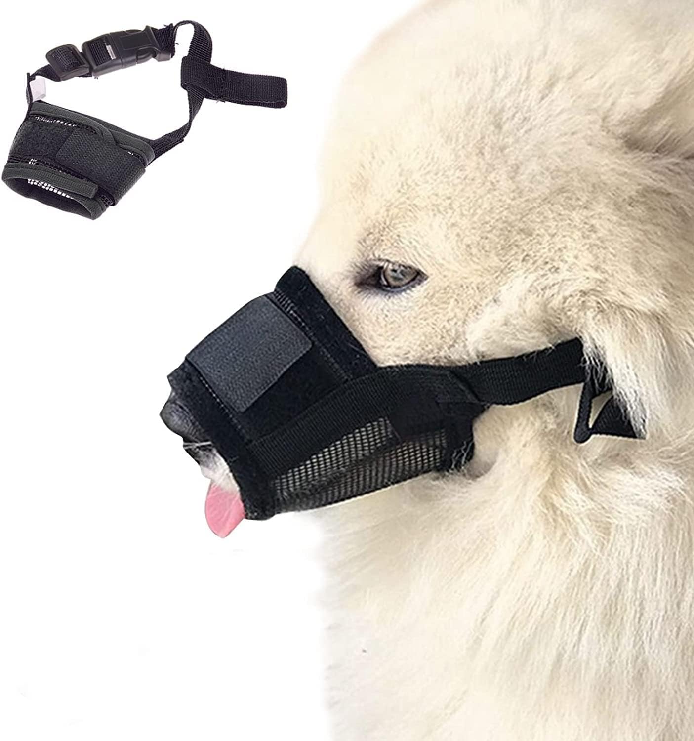 NA Bozal para perro de malla transpirable, cubierta de nailon duradera para la boca del perro, bozal con bucle ajustable para evitar ladridos y mordeduras (negro, XL)