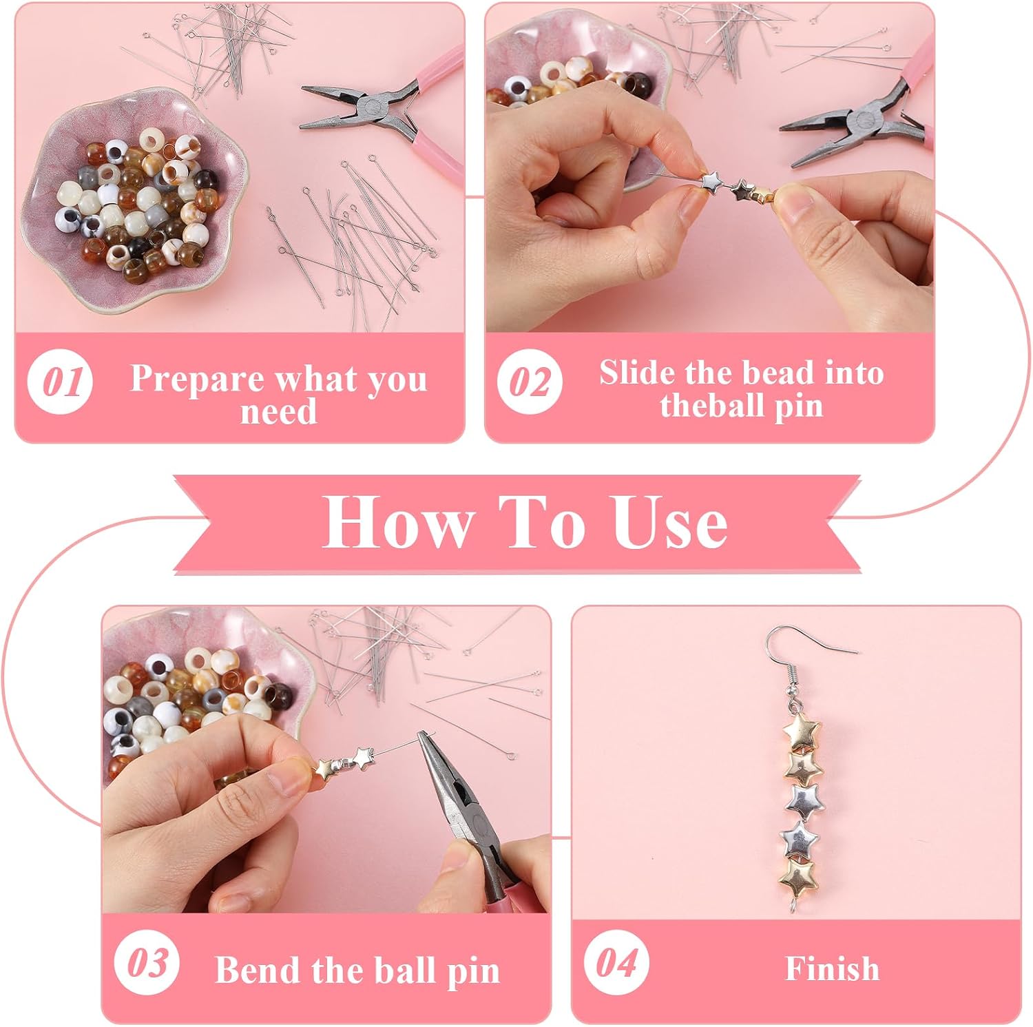 500 Pcs Eyepins for Jewelry Making,50 mm Length Silver Jewelry Eye Pins, Bulk Stainless Steel Eye Pins for Crafts, DIY Bracelets, Earrings and Beading Projects