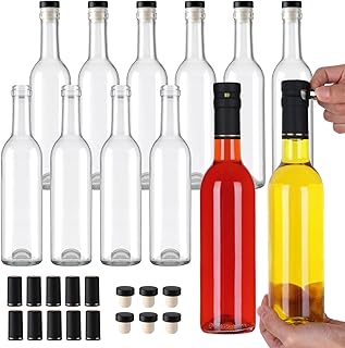AuroTrends 12 oz Wine Bottles 12Pack with Cork Lids & Shrink Capsules - Durable 375ml Glass Bottles with Lids for Home Brewing, Sparkling Beverages, Fermentation, and Crafting