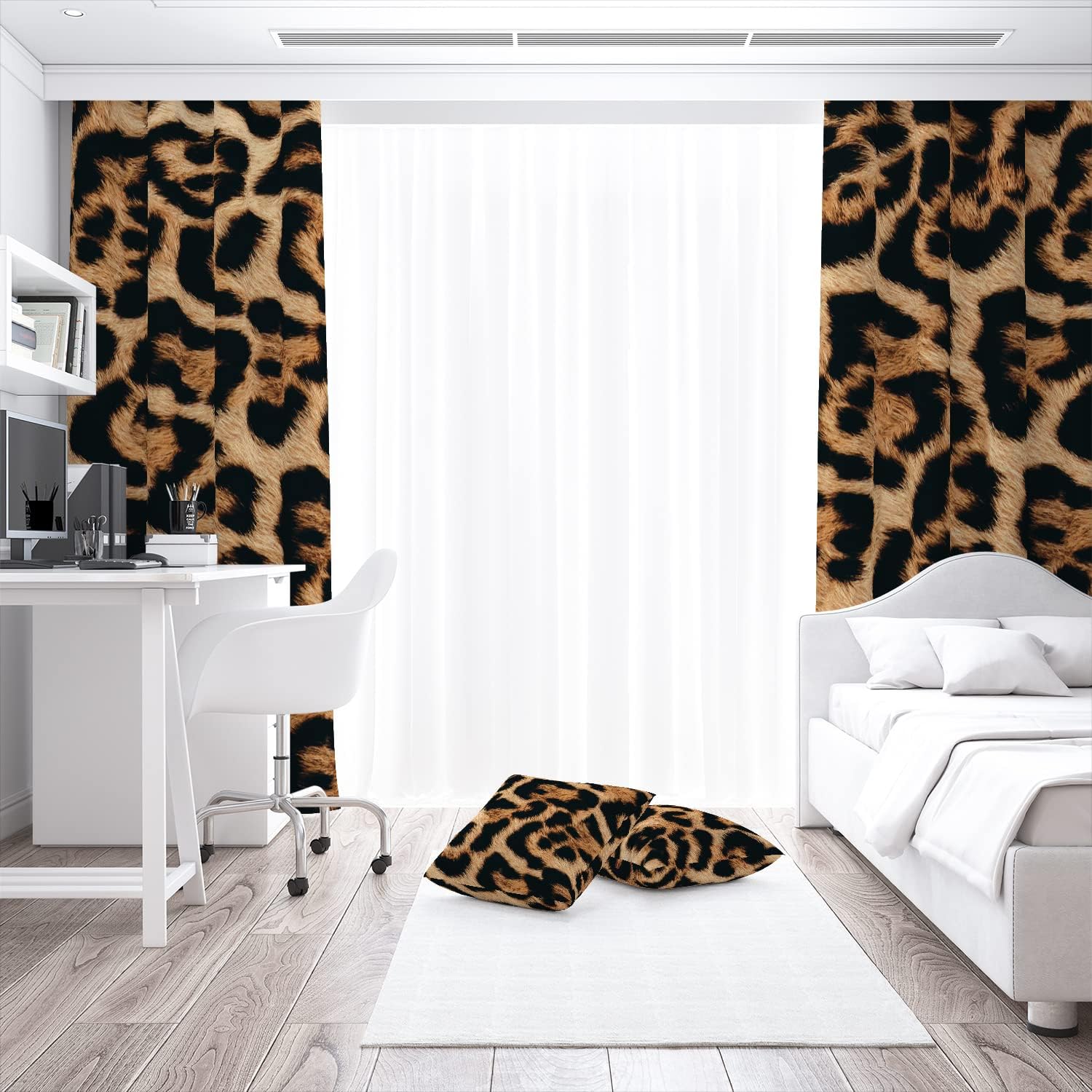 Cheetah Print Curtains 52WX84H Rod Pocket Leopard Not Blakout Curtains for Bedroom Living Room Wild Animals Print Drapes 2 Panels