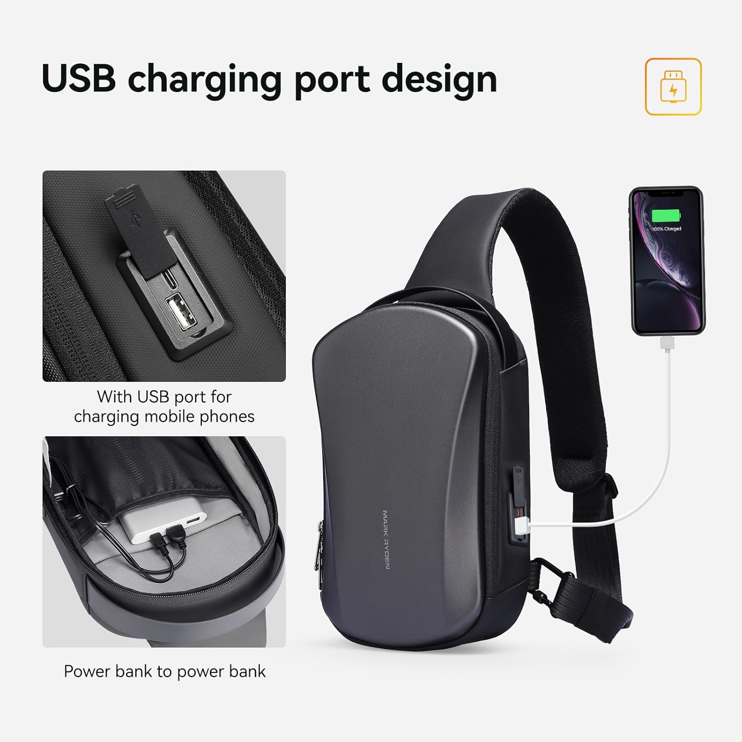Mark Ryden Hard Shell Sling Backpack for Men, Water Resistant Crossbody Backpack with USB Charging Port, Chest Bag for Travel, Gym - Image 4