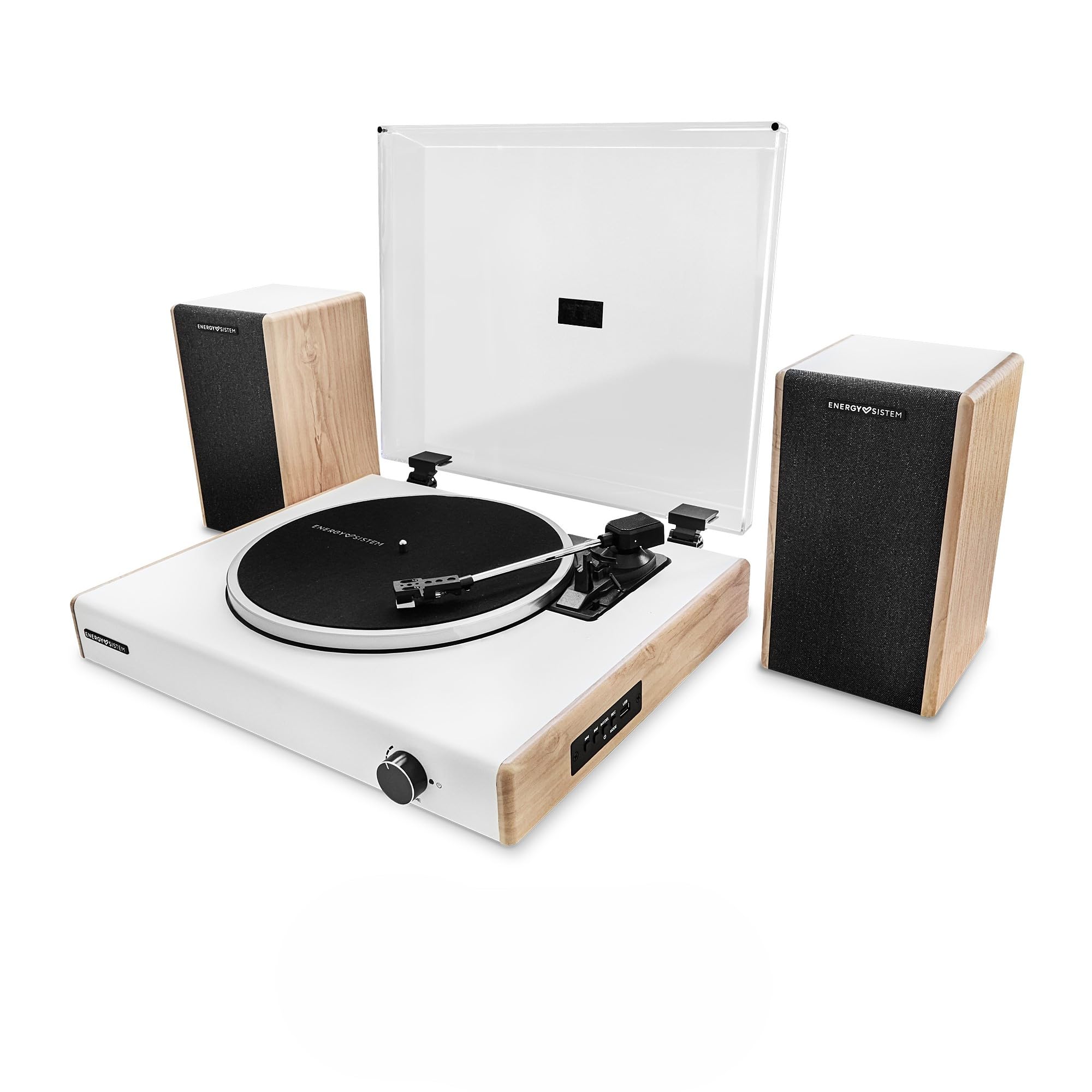 Energy Sistem Spin Giradischi Vinili Bluetooth Vintage Lettore LP 33 45 78 Giri Con Casse Integrate Altoparlanti 40W USB RCA Encoder Auto Stop Ago Magnetico Cartuccia Bambù Piatto Feltro (Legno)