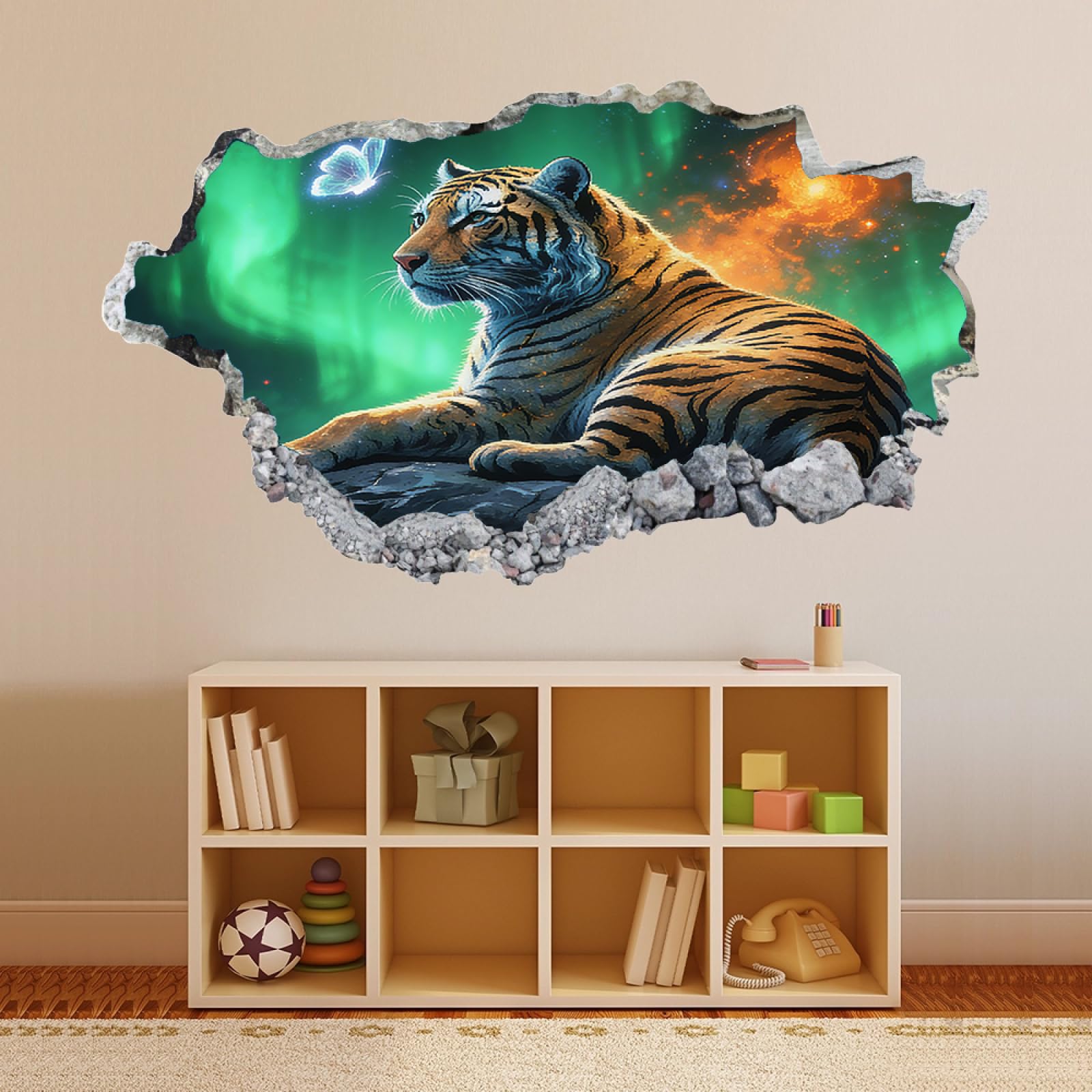 Vinilos Decorativos 3D Rotos Mariposa Tigre Tatuaje de pared vinilo extraíble decoración del hogar Calcomanías impermeables para Guardería Habitación Decoración de pared 70x122cm