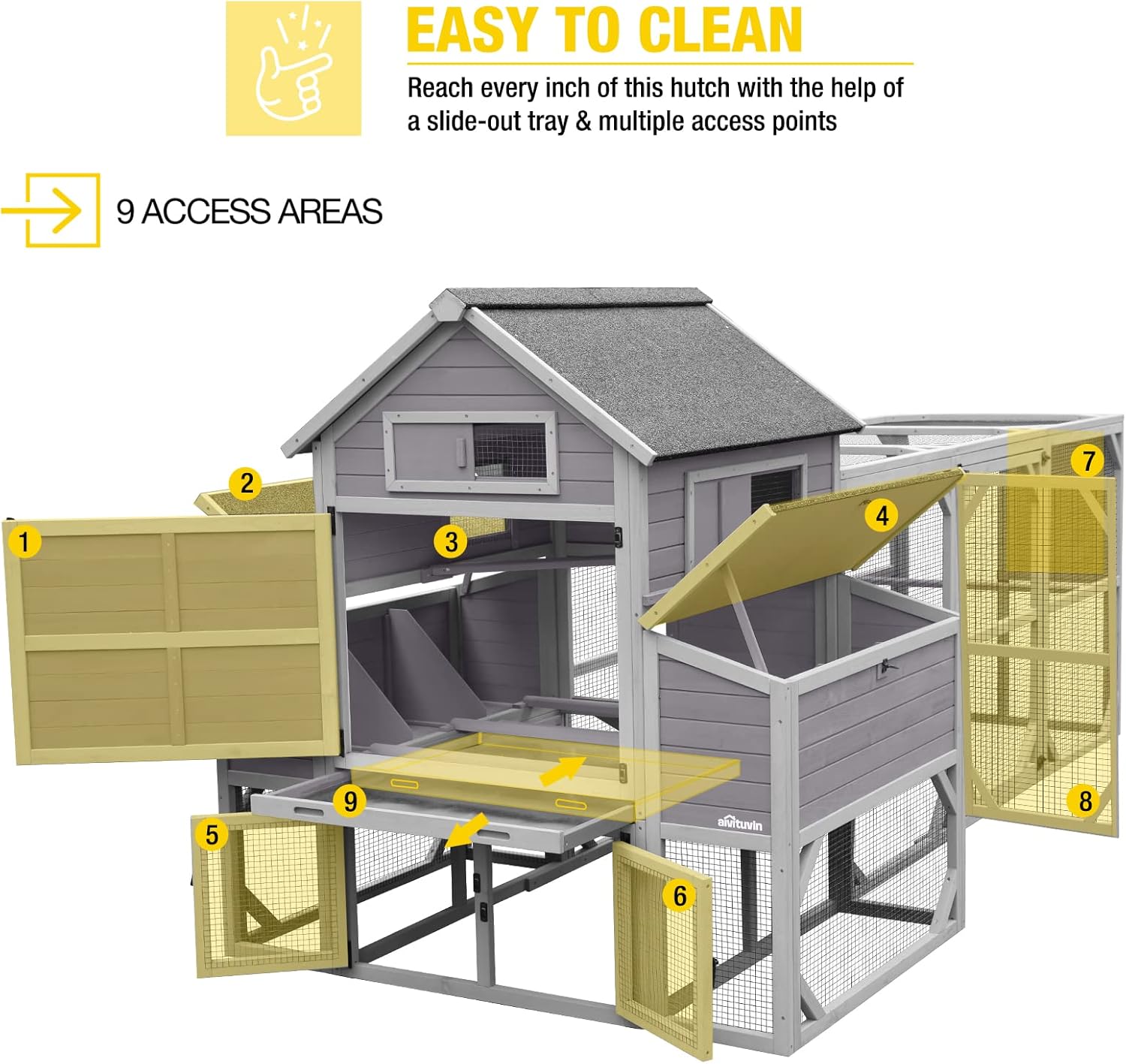 Екстеријер view of chicken coop showing multiple access points