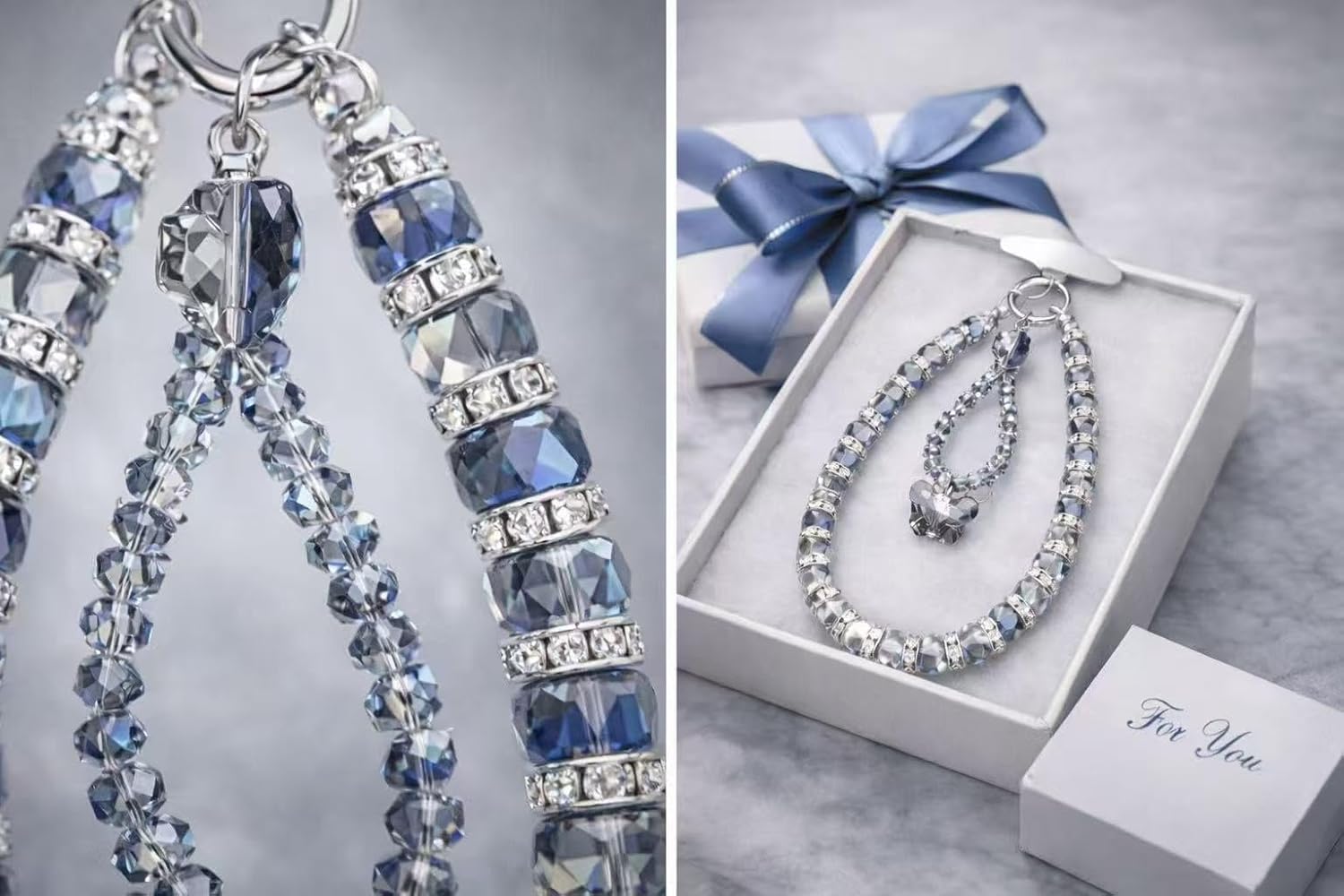 Handmade Crystal Beaded Phone Charm, Aesthetic Crystal Bead Phone Strap Wristlet for Women Girls - Image 3