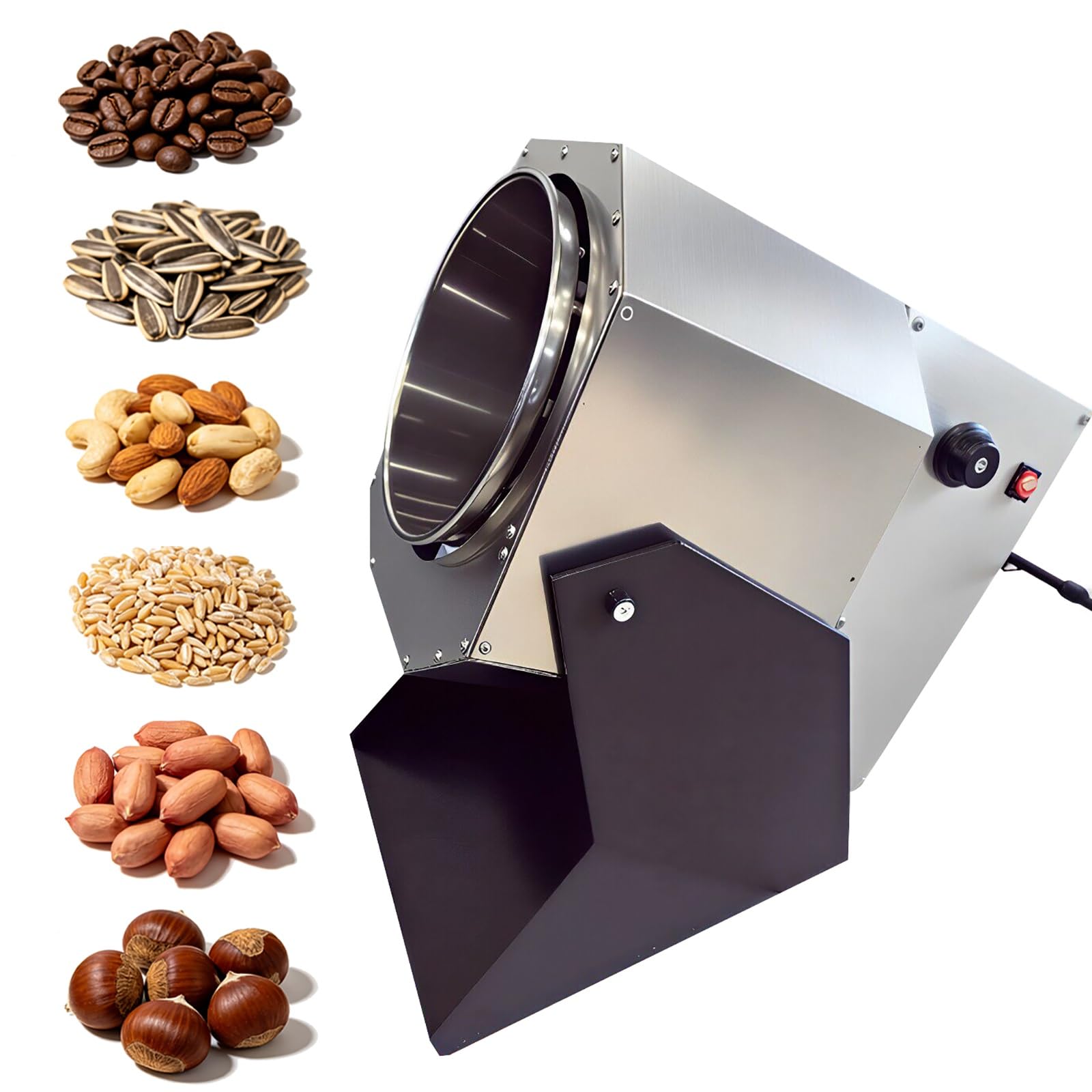 Tostatrice professionale per semi di girasole e frutta secca con tempo e temperatura regolabili, tostatrice elettrica per arachidi e noci, tostatrice rotativa automatica per cereali(30x30cm/2500W)