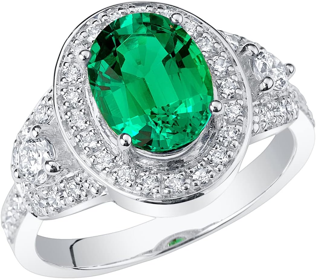 PEORA 2.50 Carats Created Colombian Emerald Lab Grown Diamond Vintage Ring in 14K White or Yellow Gold, Oval Shape, Size 4 to 10
