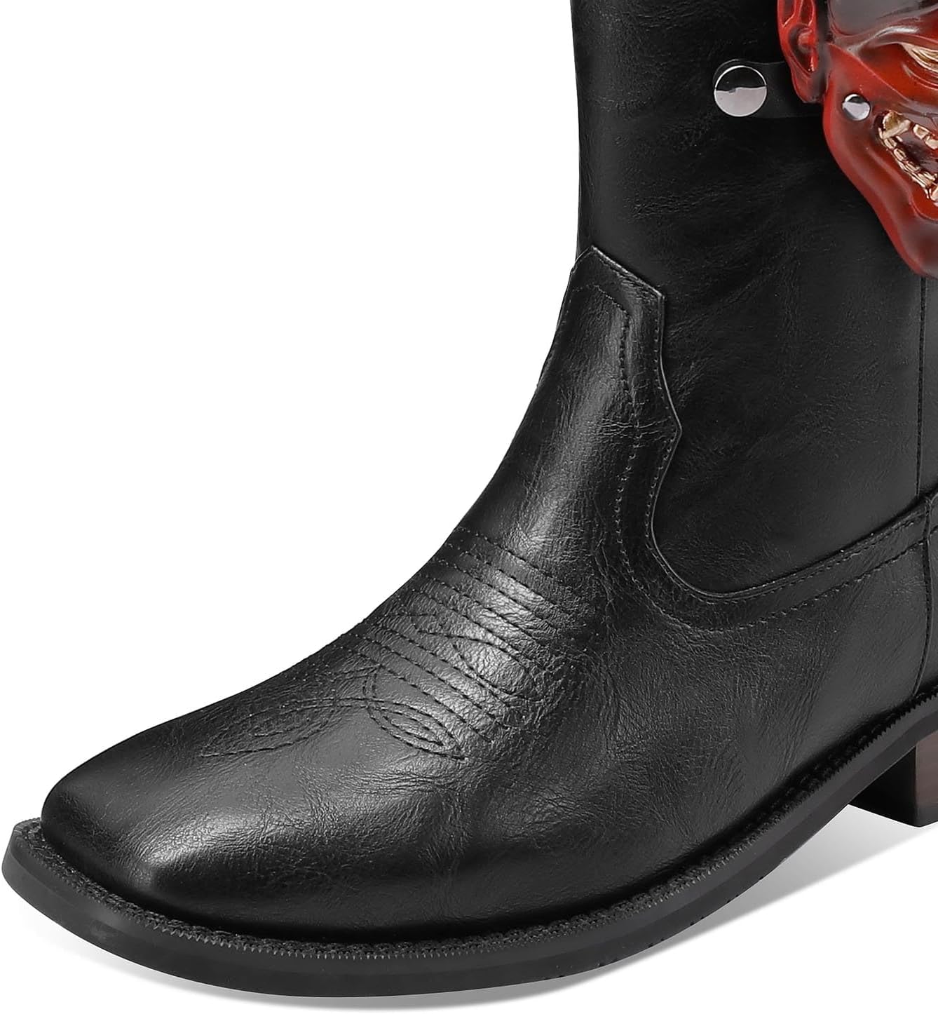 Men's Western Cowboy Boots Vintage Classic Halloween Ghost Mask Square Toe Low Heel Mid Calf Boots