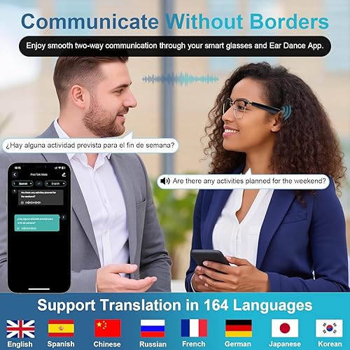 Vista 4 de Lentes inteligentes AI, gafas de audio Bluetooth con traductor en tiempo real para 164 idiomas, sin suscripción para aplicación, lente fotocrómica