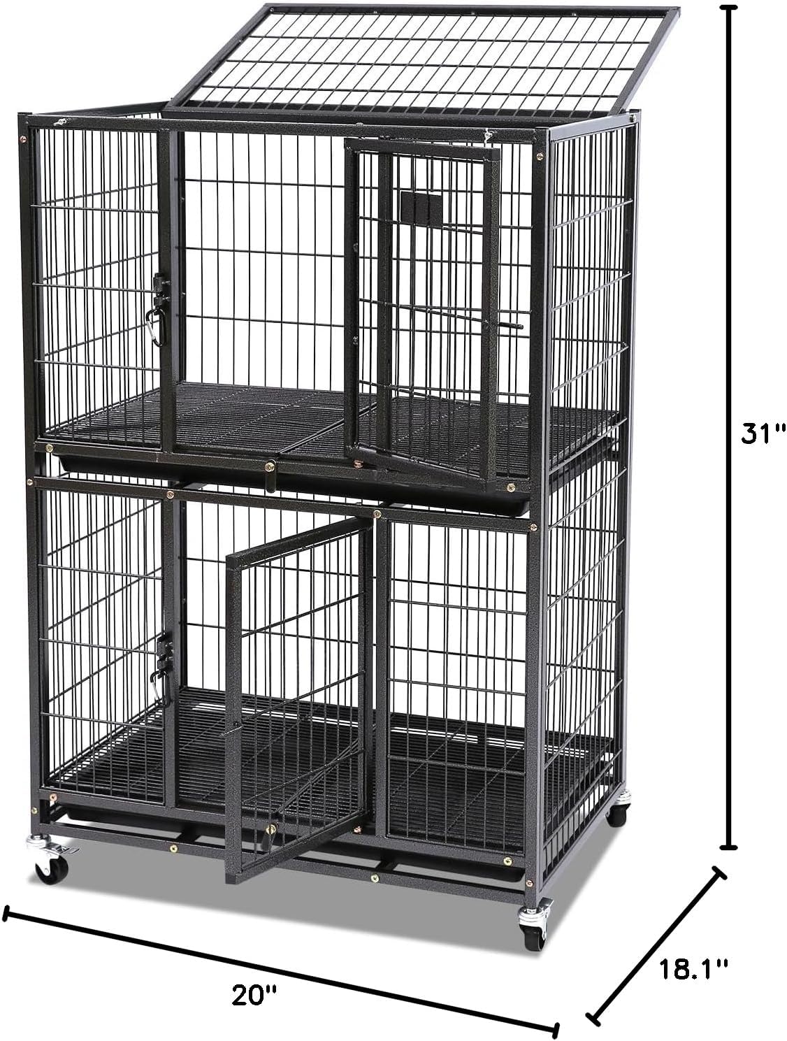 Homey Pet Two Packs 31 Inch Stackable Heavy Duty Dog Crate Cage Kennel with Four Lockable Wheels, Removable Tray, Escape Proof Wire Drop Dog Crates for Small Dogs (Two Tiers)