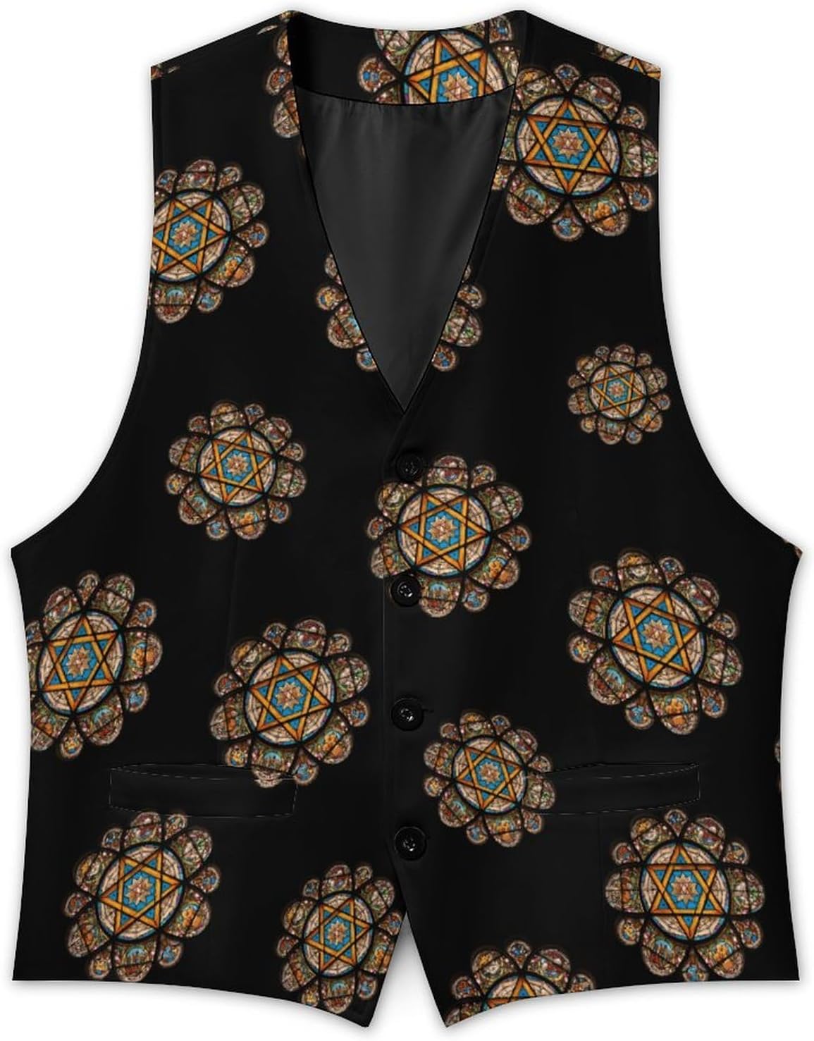 Stained Glass Star of David Casual Men's Business Suit Vest Slim Fit Formal Dress Waistcoat Vests