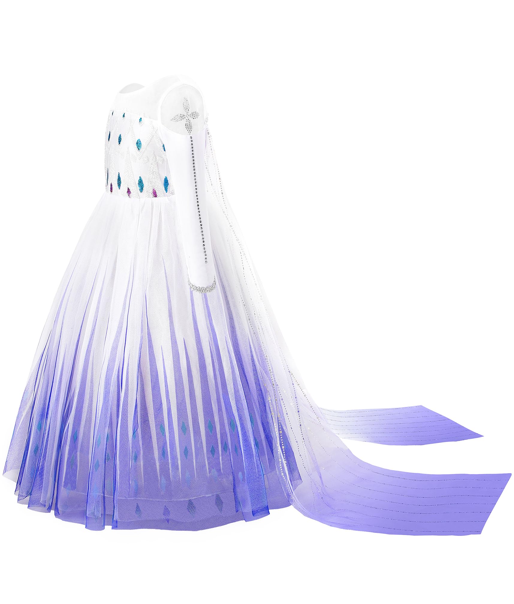 Aoiviss Vestido de Princesa de Lentejuelas para Niñas Disfraz de Princesa de Manga Larga de Diamante Blanco Fiesta Carnaval