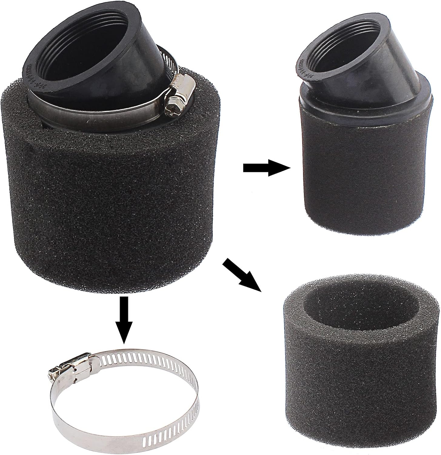 2Pcs Universal 44mm 45mm 46mm Angled Double Foam Pod Performance Filter 50cc 70cc 90cc 110cc 125cc ATV Quad Scooter Go Kart Moped Pit Dirt Pocket Mini Bike Yamaha