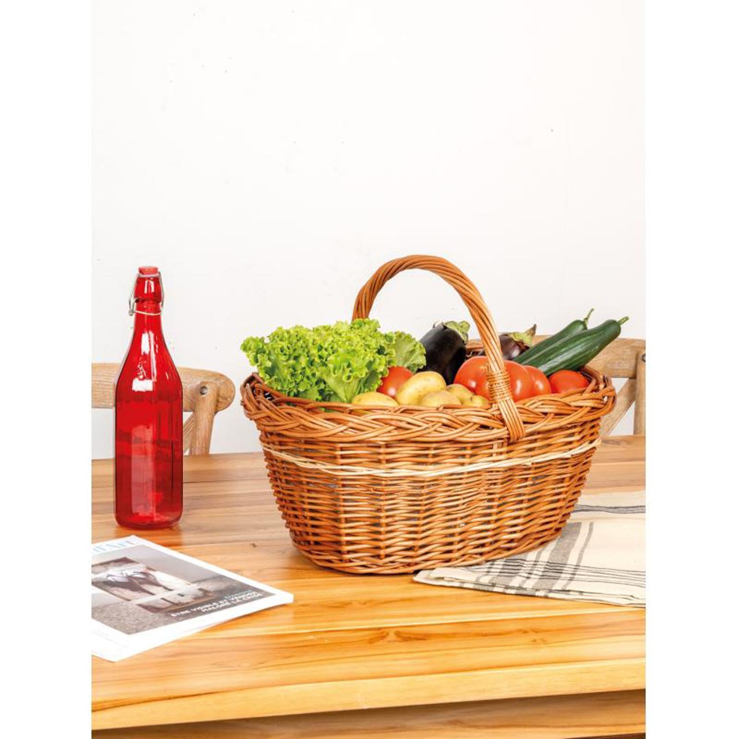 AUBRY GASPARD - Panier à Provisions Osier Lucette - Ovale Bicolore Beige et Caramel - Rebords Tressés - 40x30x22 cm - Poids 0,50 kg - Idéal Courses et Pique-Niques
