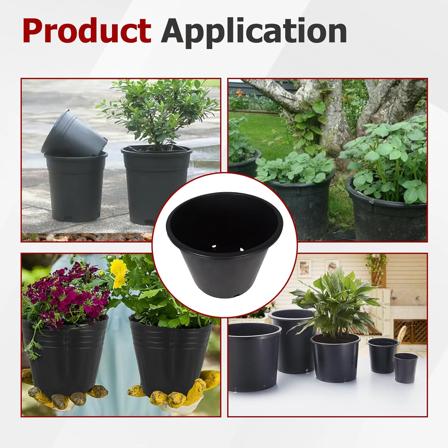 findmall 1/2/3/5/7/10/15 Gallon Pots for Plants, 7 Gallon Premium Nursery Plastic Planter Flower Herb Vegetable Garden Grow Pots with Drainage Holes for Outdoor and Indoor Use, Black, 10 Pack