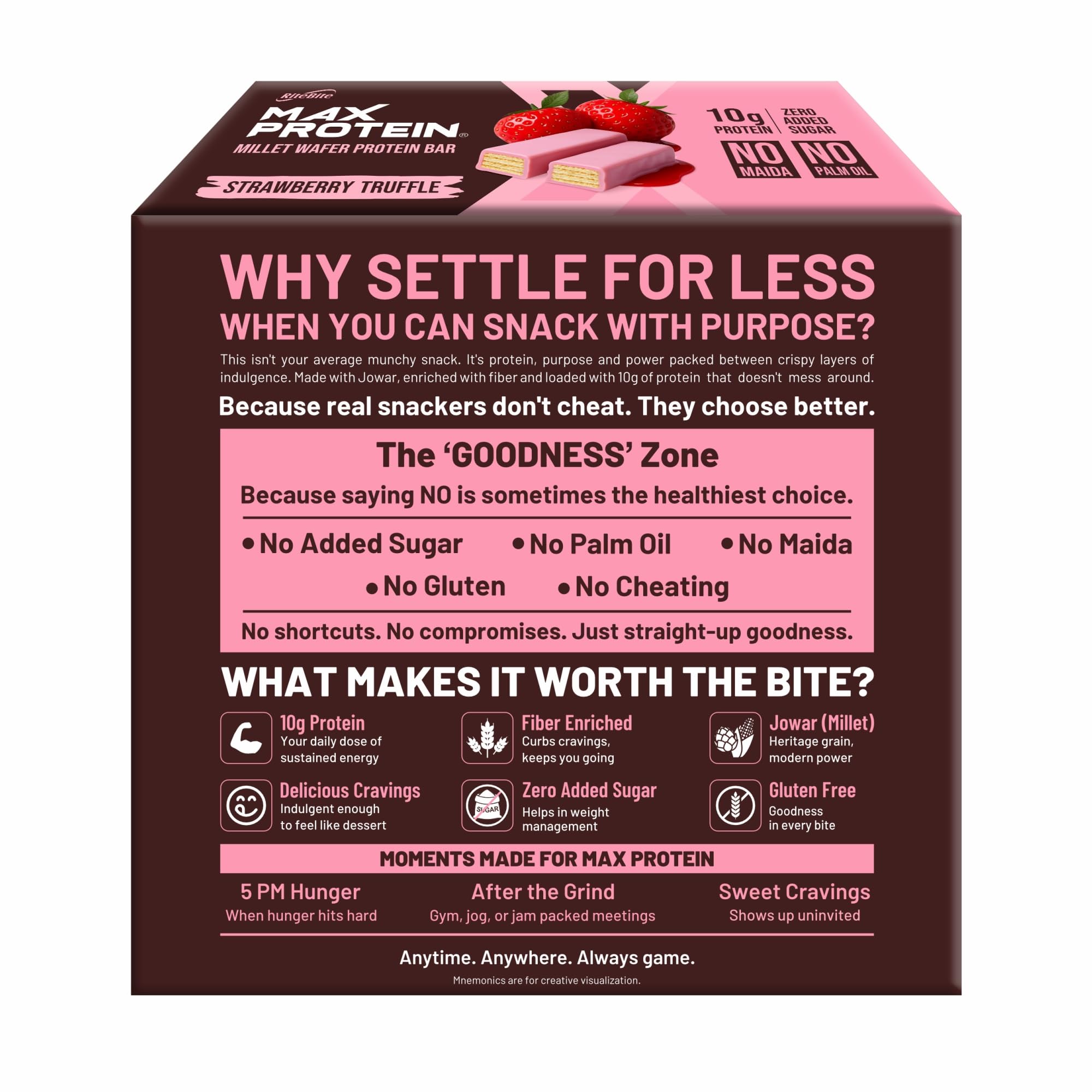 RiteBite Max Protein Strawberry Truffle 10g Protein Millet Wafer Bars (Pack of 12), No Maida, No Palm Oil, Zero Added Sugar, Crunchy Wafer Snack, 480g — Amazon image 4