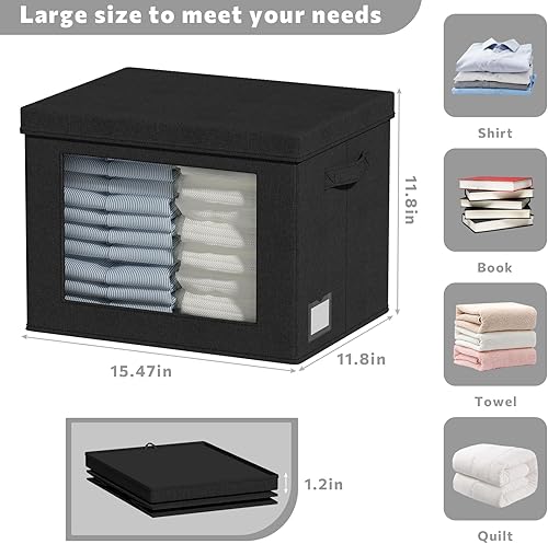 Miniatura 2 de Cajas de almacenamiento de tela transparente para ventana con tapas, cestas de almacenamiento plegables con asas, organizadores de armario para