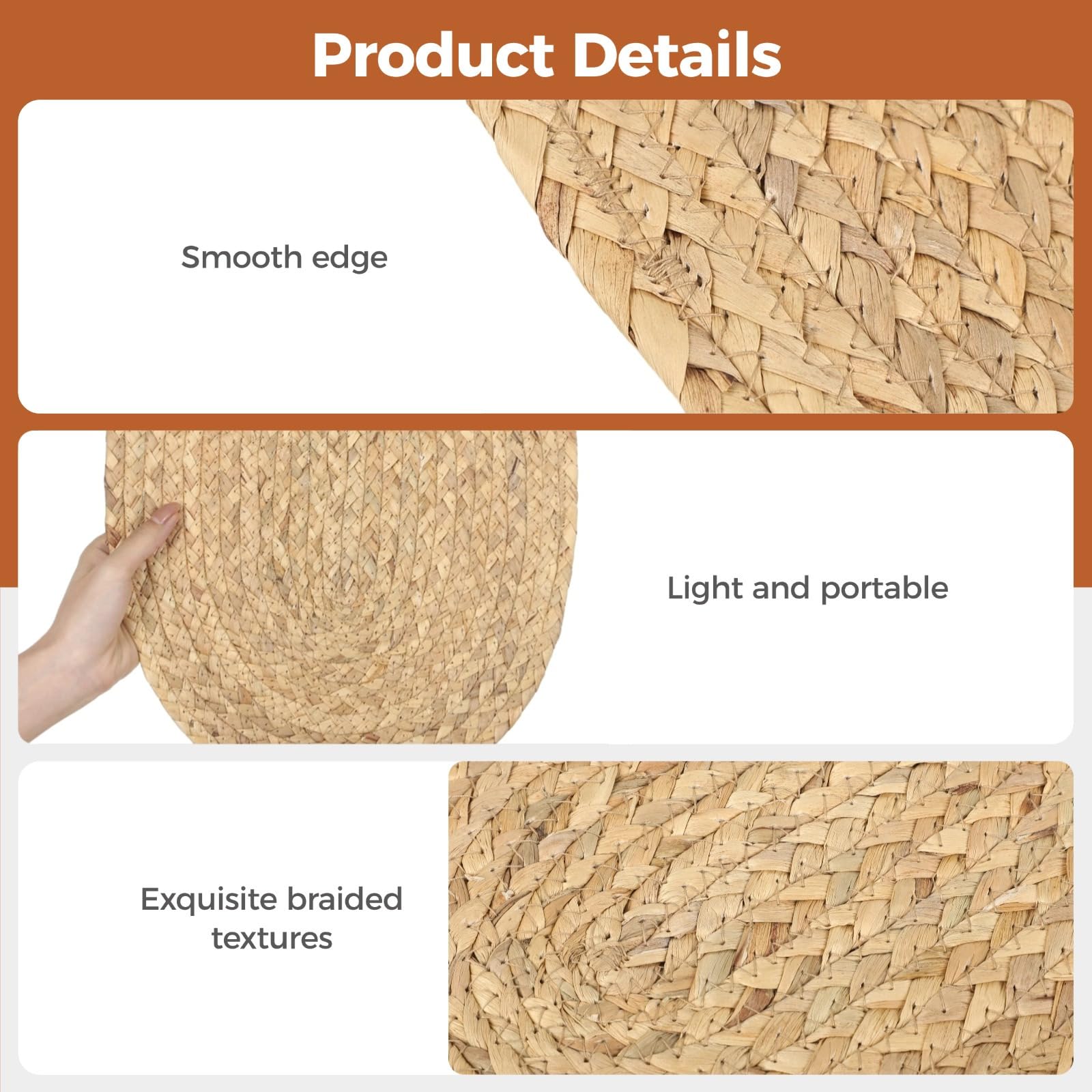 Lot de 6 sets de table en rotin tissé à la main, forme ovale, 40 x 30 cm, sets de table réversibles en osier pour tables de salle à manger, qualité pour cuisine et célébrations