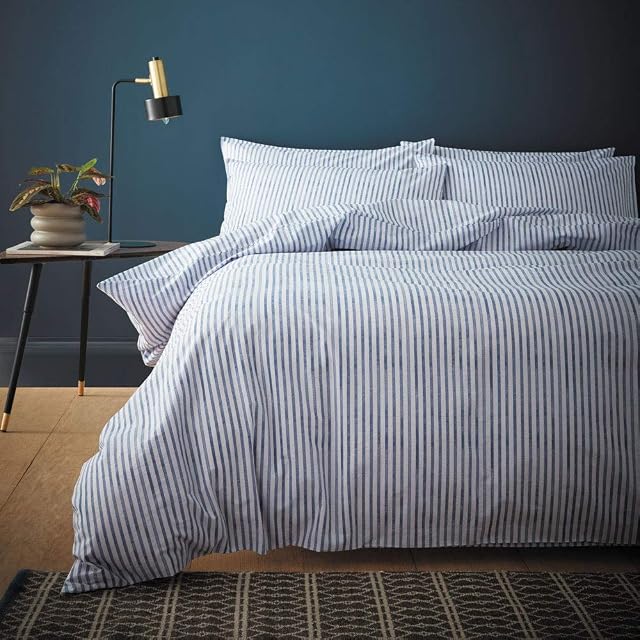 Content By Terence Conran Chelsea Textured Stripe 200 Thread Count Cotton Single Duvet Set, Navy