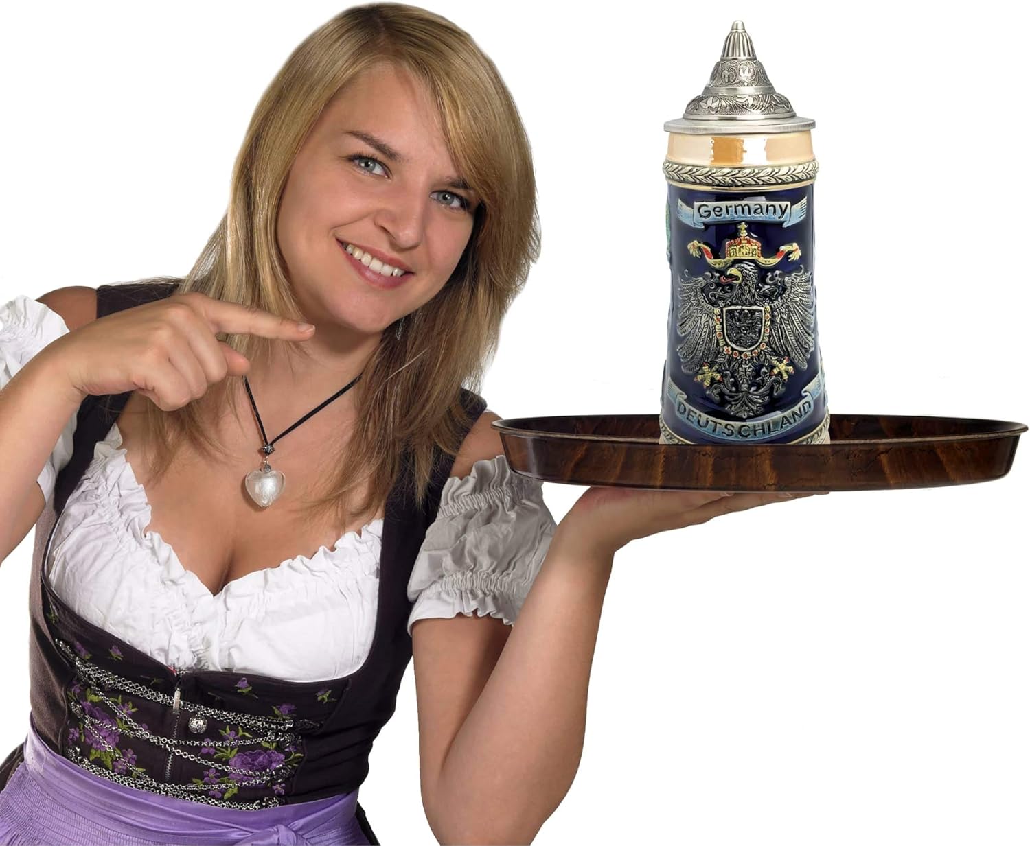 Essence of Europe Gifts 0.7 Liter Deutschland German Beer Stein with Lid - Tankard Blue Hand Painted Engraved Cities of Germany Mug Beer Steins - Tankard Beer Mug
