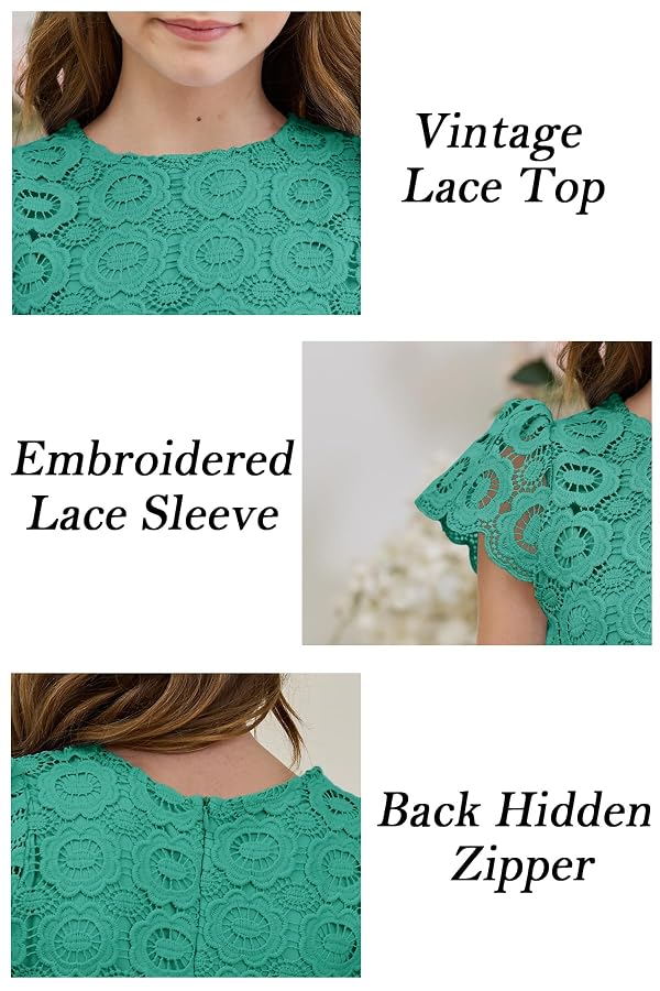 HOSIKA Girls Bohemian Ruffle Short Sleeve Chiffon Communion Formal A-line Dress for Wedding Party 12-13 Years Aqua Green by HOSIKA - Image 6