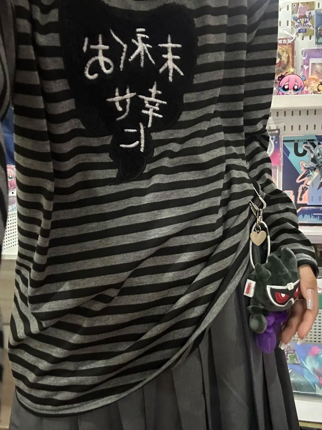 Y2k Cute Sweatshirts for Women Harajuku Kawaii Striped Sweatshirts Cartoon T-shirts - Image 3